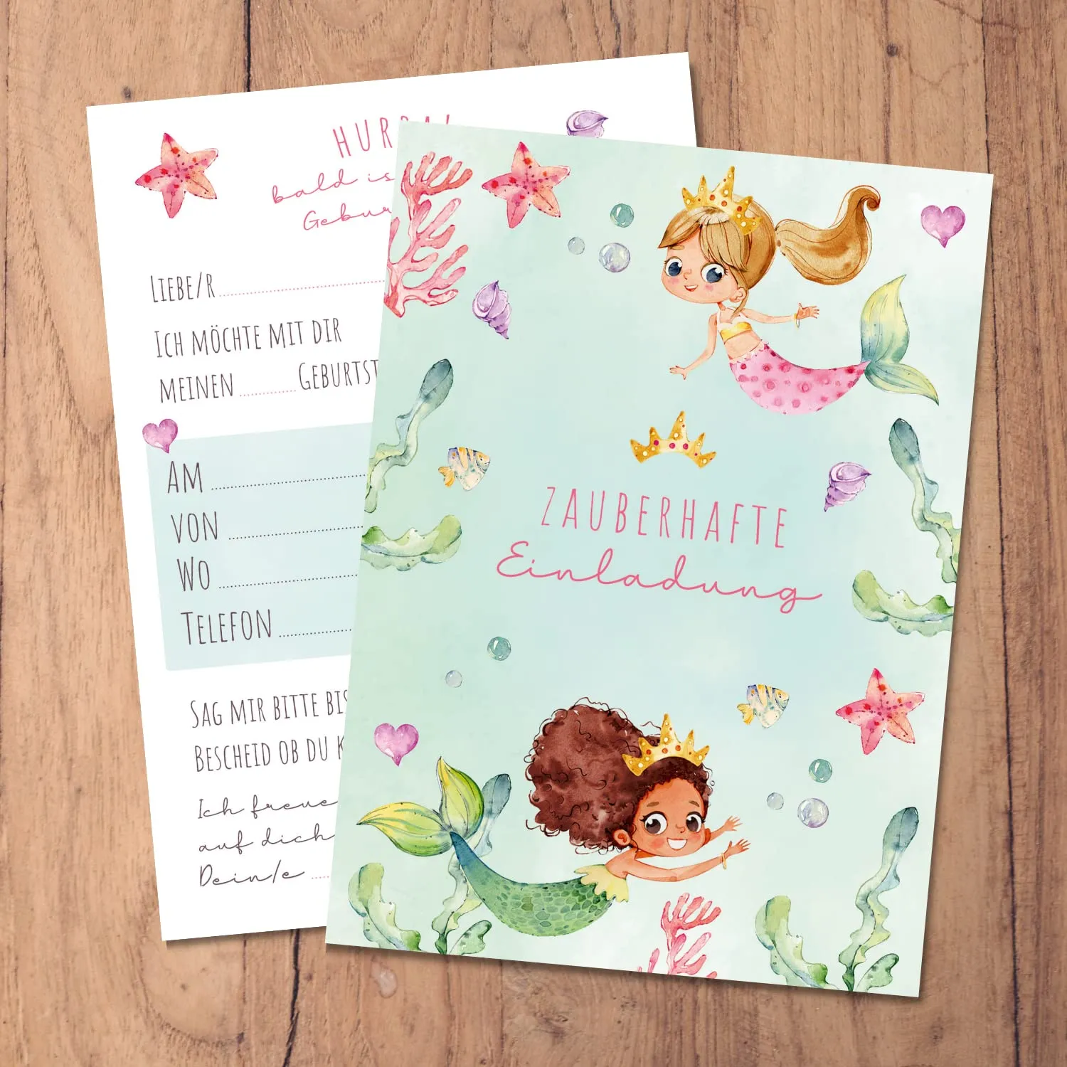 MeinBaby123 Meerjungfrau Einladungskarten 10er Set A6