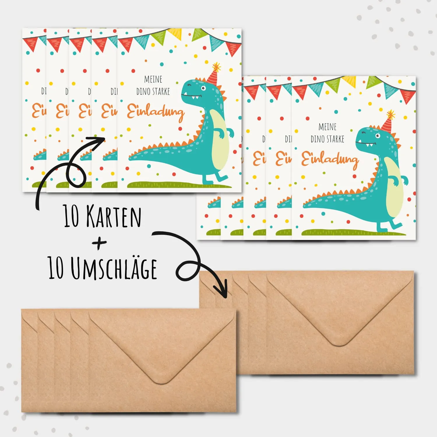MeinBaby123 Einladungskarten Kindergeburtstag Dino 10er DIN A6