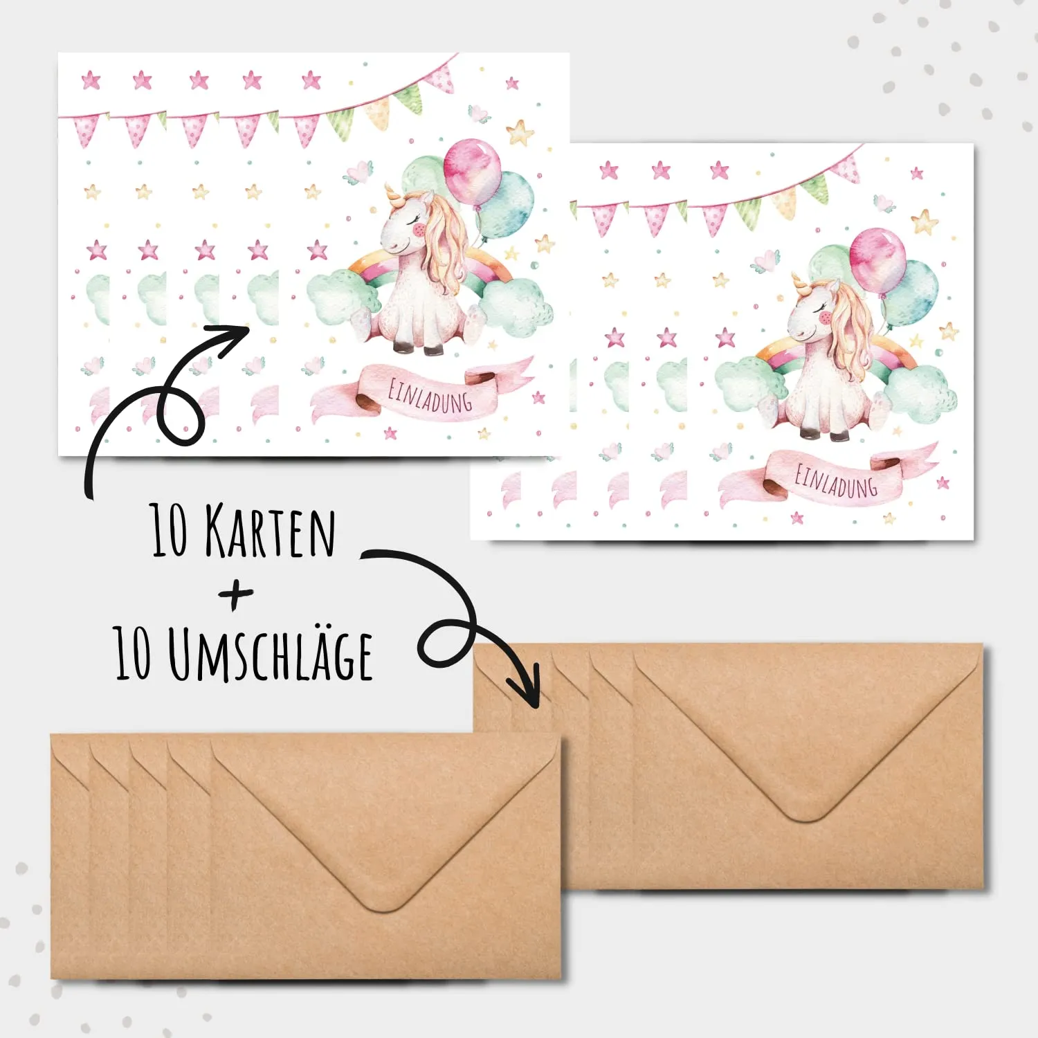 MeinBaby123 Kindergeburtstag Einladungskarten Einhorn 10er mit Umschlägen