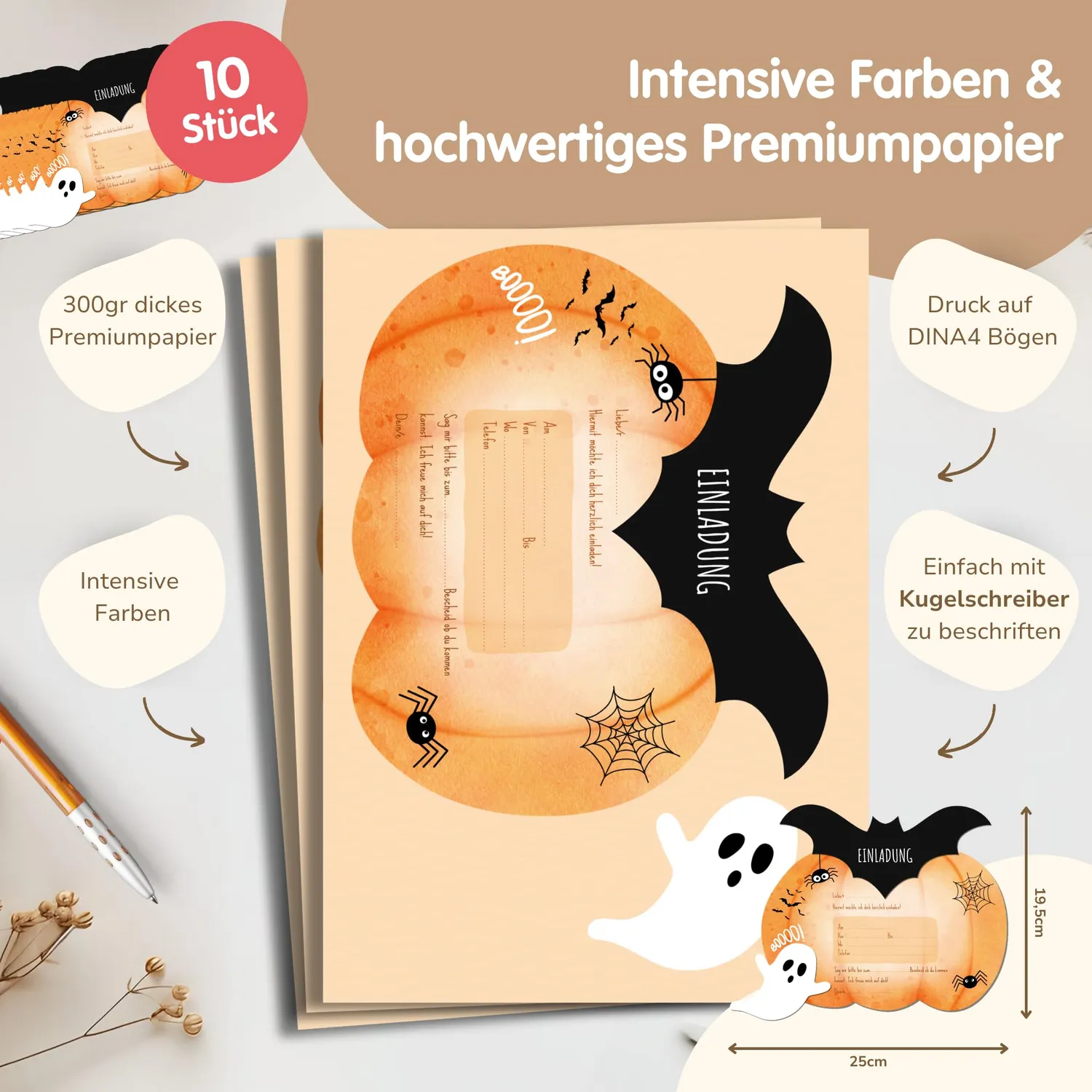 MeinBaby123 Halloween Einladungskarten 10 Stück Bastelset