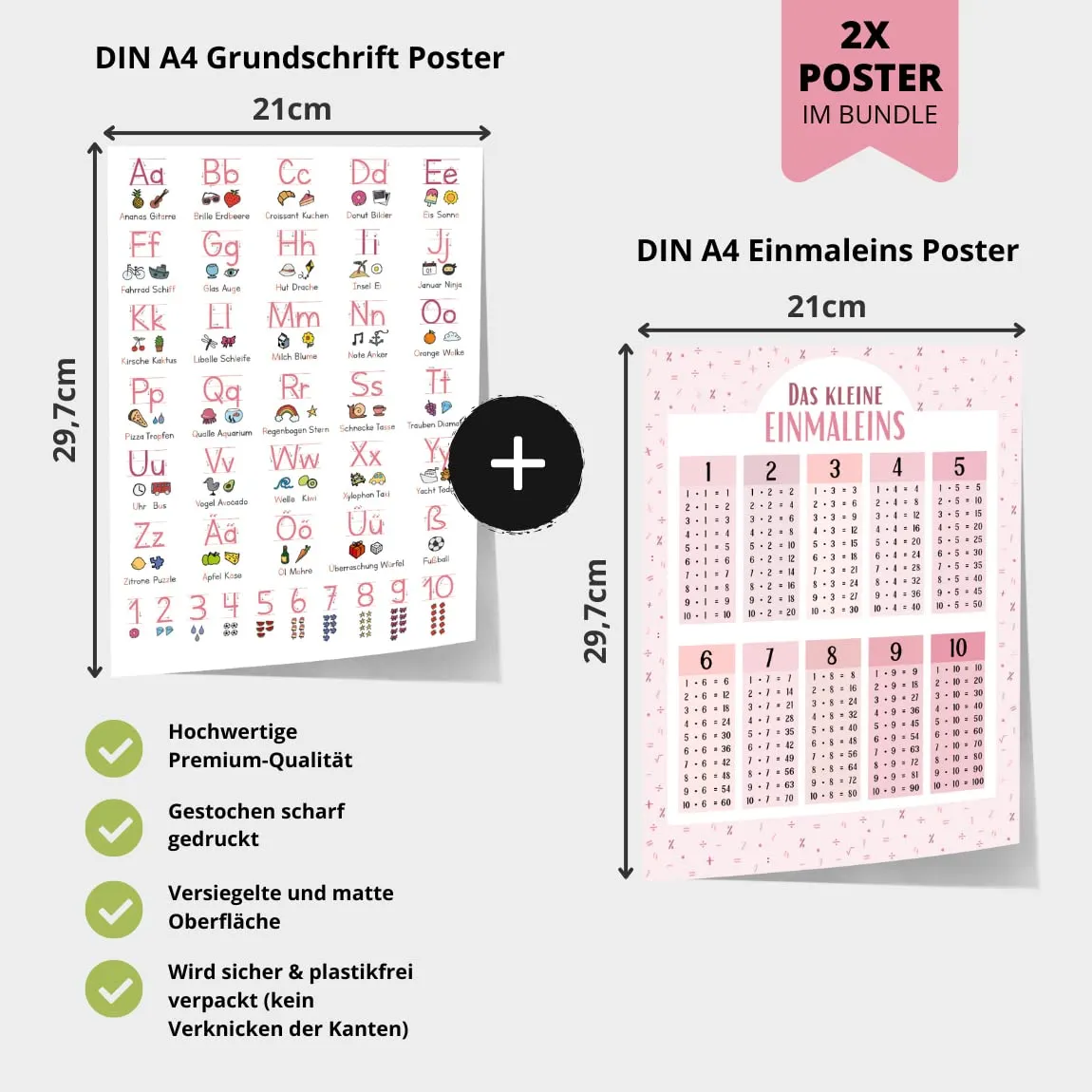 MeinBaby123 Lernposter Set rosa A4 Einmaleins Grundschrift