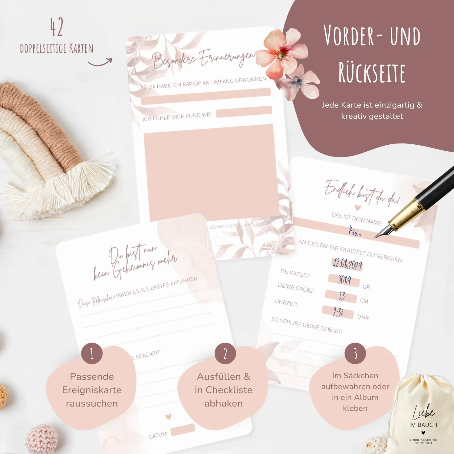 MeinBaby123 Meilensteinkarten Schwangerschaft rosa 42er Set