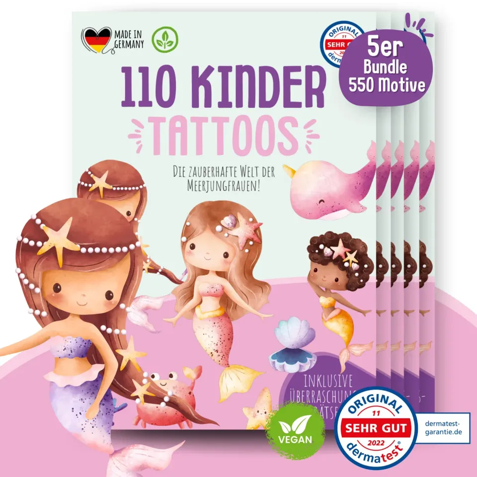 MeinBaby123 Meerjungfrauen Kinder Tattoos 5er Set vegan