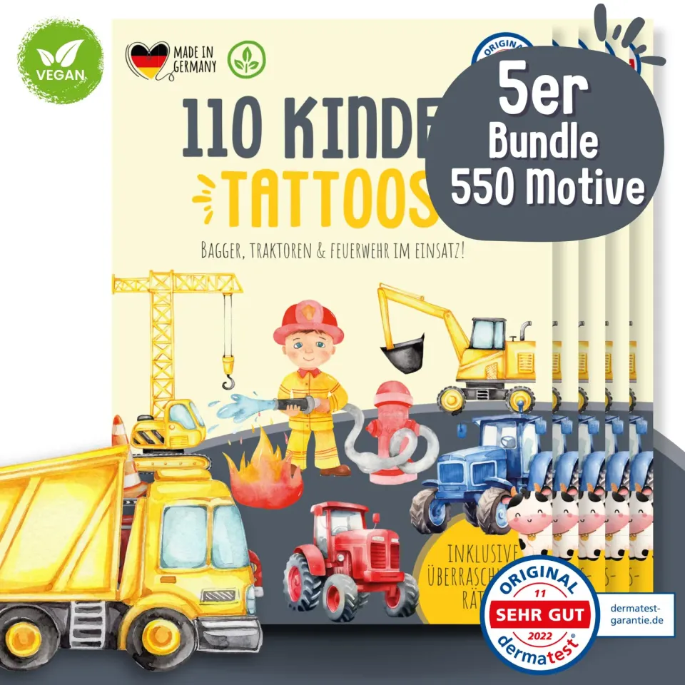 MeinBaby123 Kinder Tattoos Fahrzeuge Bagger 5er Set 550 Stück