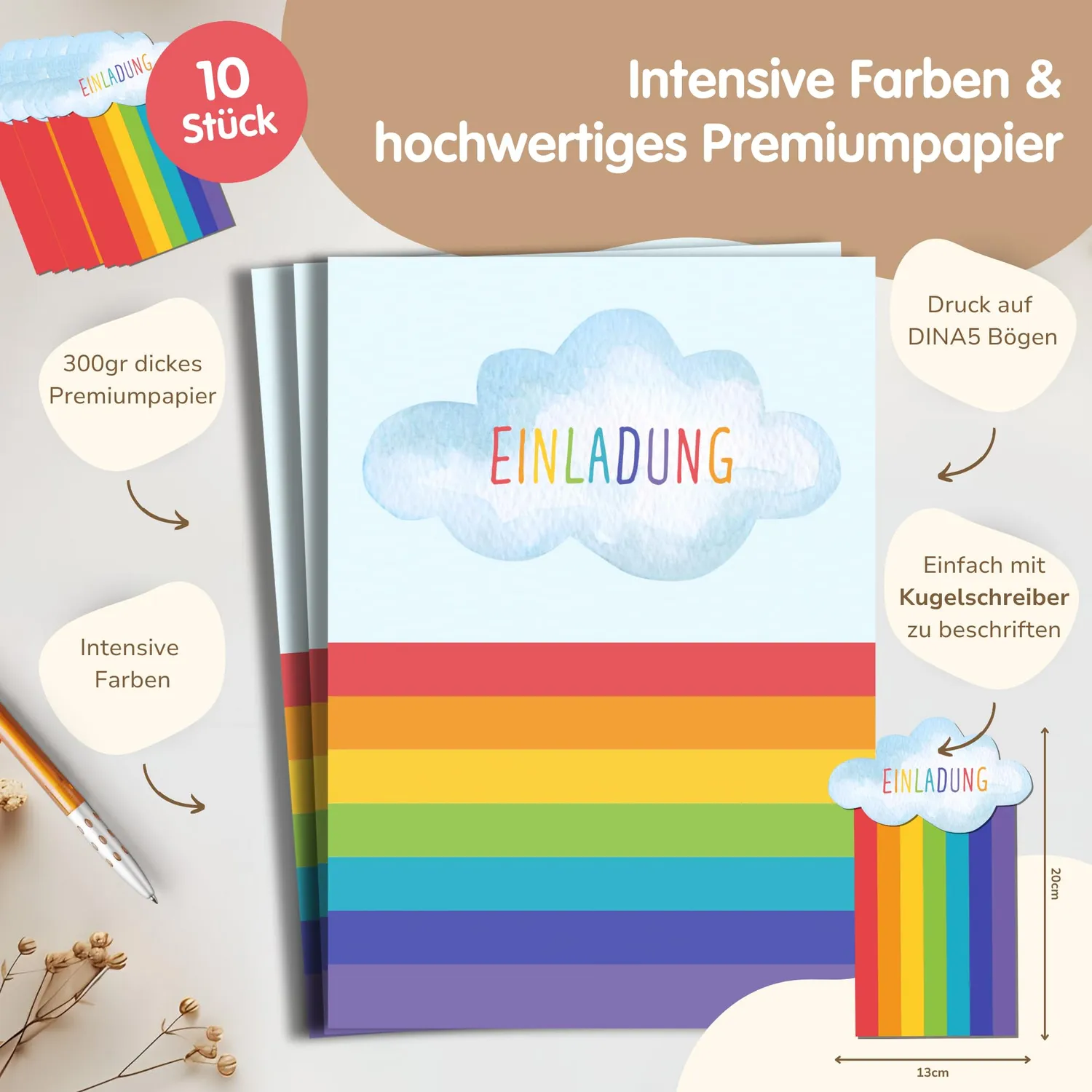 MeinBaby123 Einladungen Selberbasteln 10 Stk Regenbogen