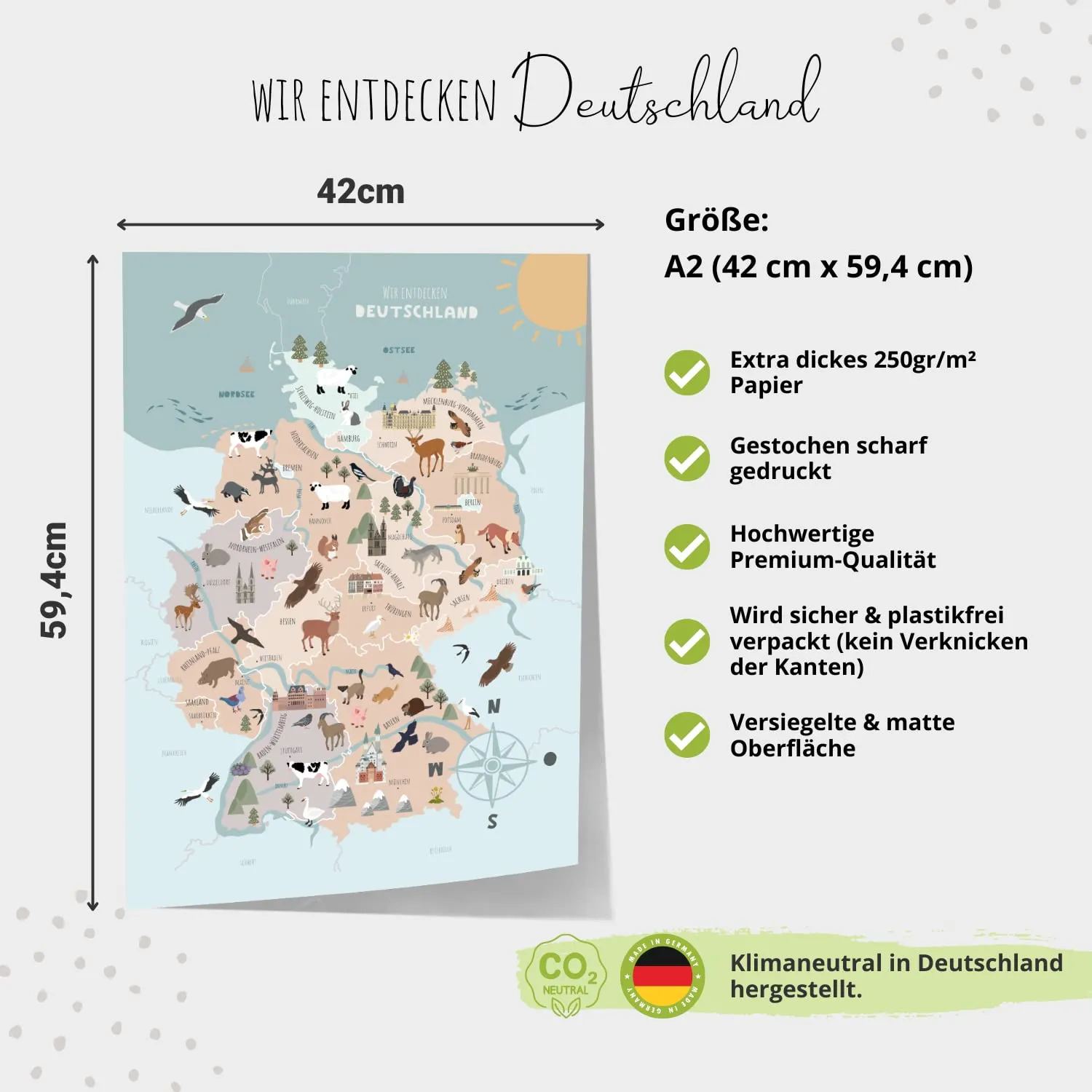 MeinBaby123 Deutschlandkarte Lernposter A2 300g Premiumpapier