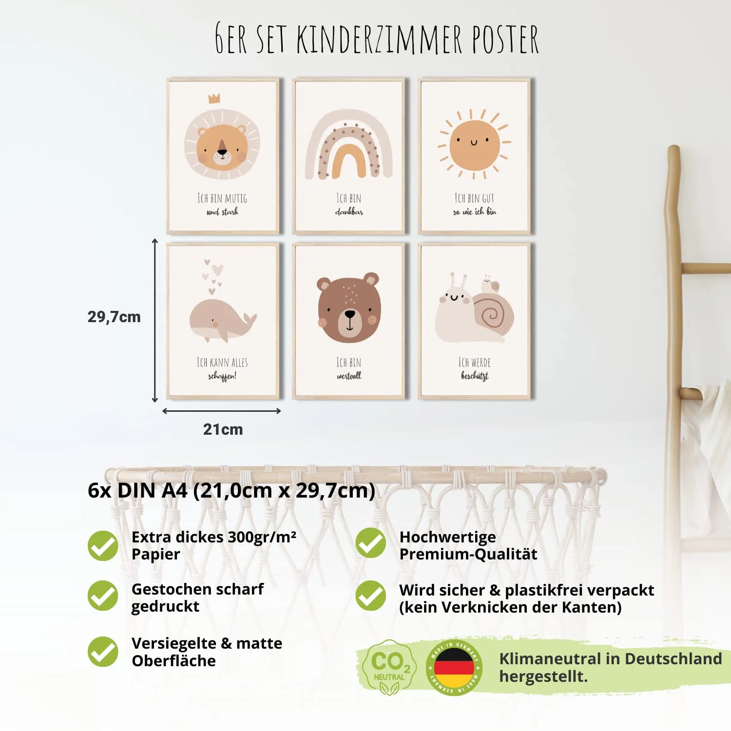 MeinBaby123 Affirmationsposter A4 6er Set mit Karten