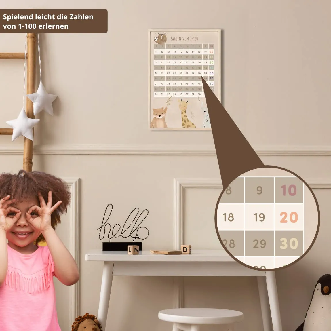 MeinBaby123 Lernposter Zahlen 1-100 Tiere A4
