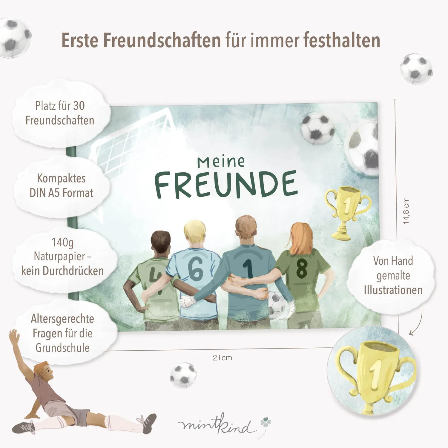 MINTKIND Freundebuch Grundschule Fußball A5 Hardcover