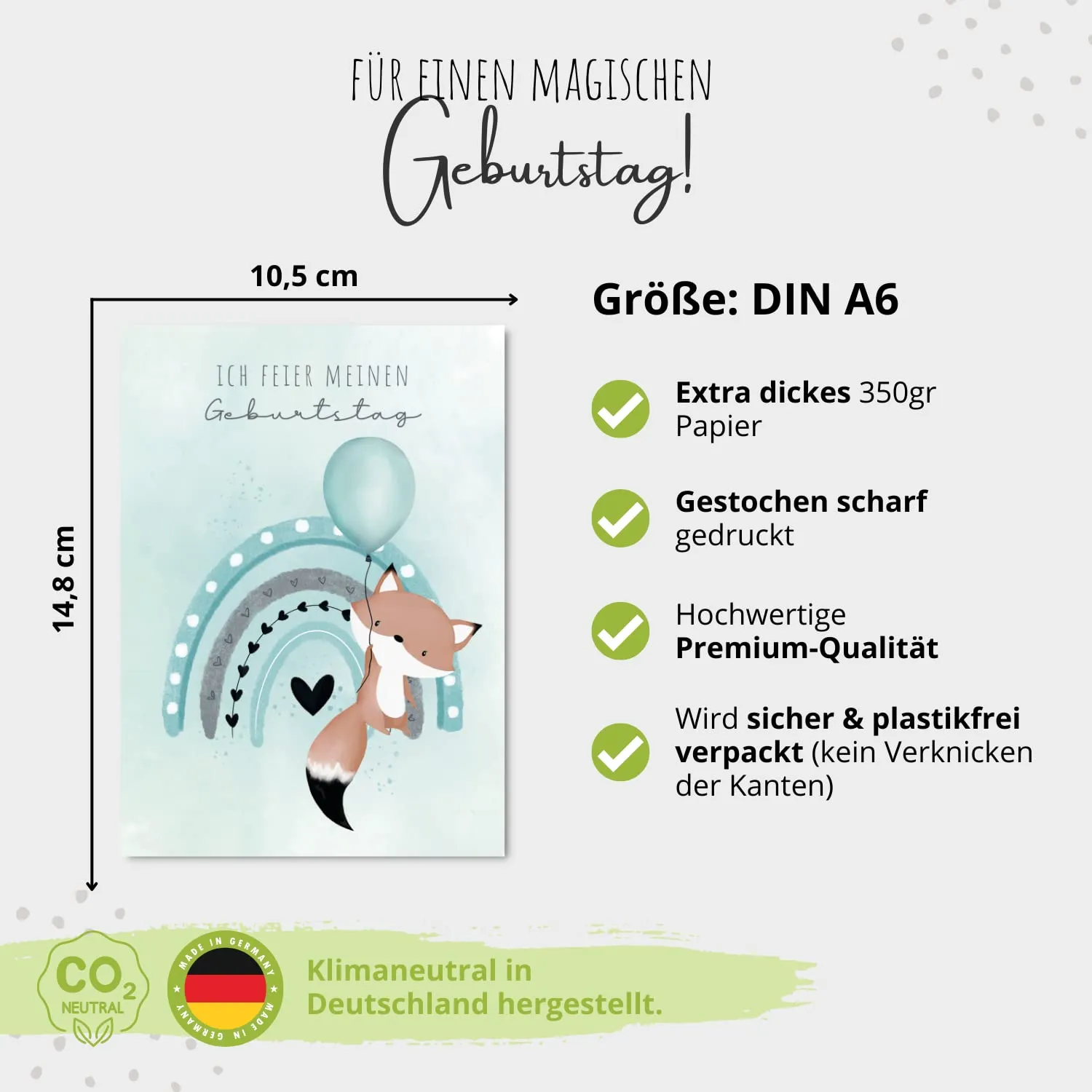 MeinBaby123 Einladungskarten Kindergeburtstag Fuchs türkis 10er Set