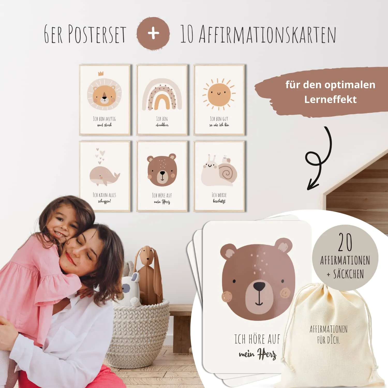 MeinBaby123 Affirmationsposter A4 6er Set mit Karten