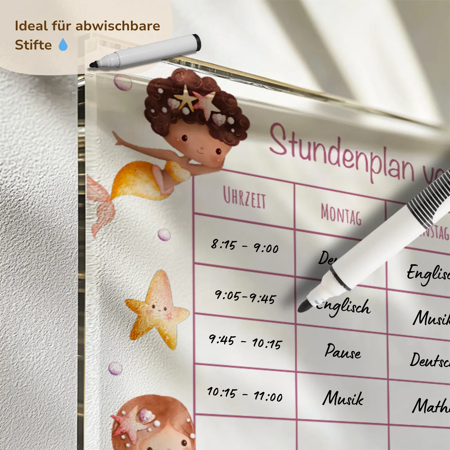 MeinBaby123 Stundenplan Acryl Meerjungfrauen A4 abwischbar