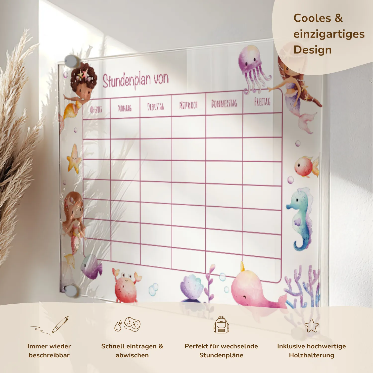 MeinBaby123 Stundenplan Acryl Meerjungfrauen A4 abwischbar
