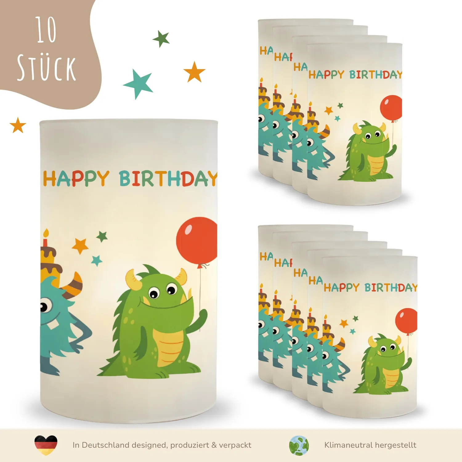 MeinBaby123 Monster Windlicht Tischdeko 10 Stück