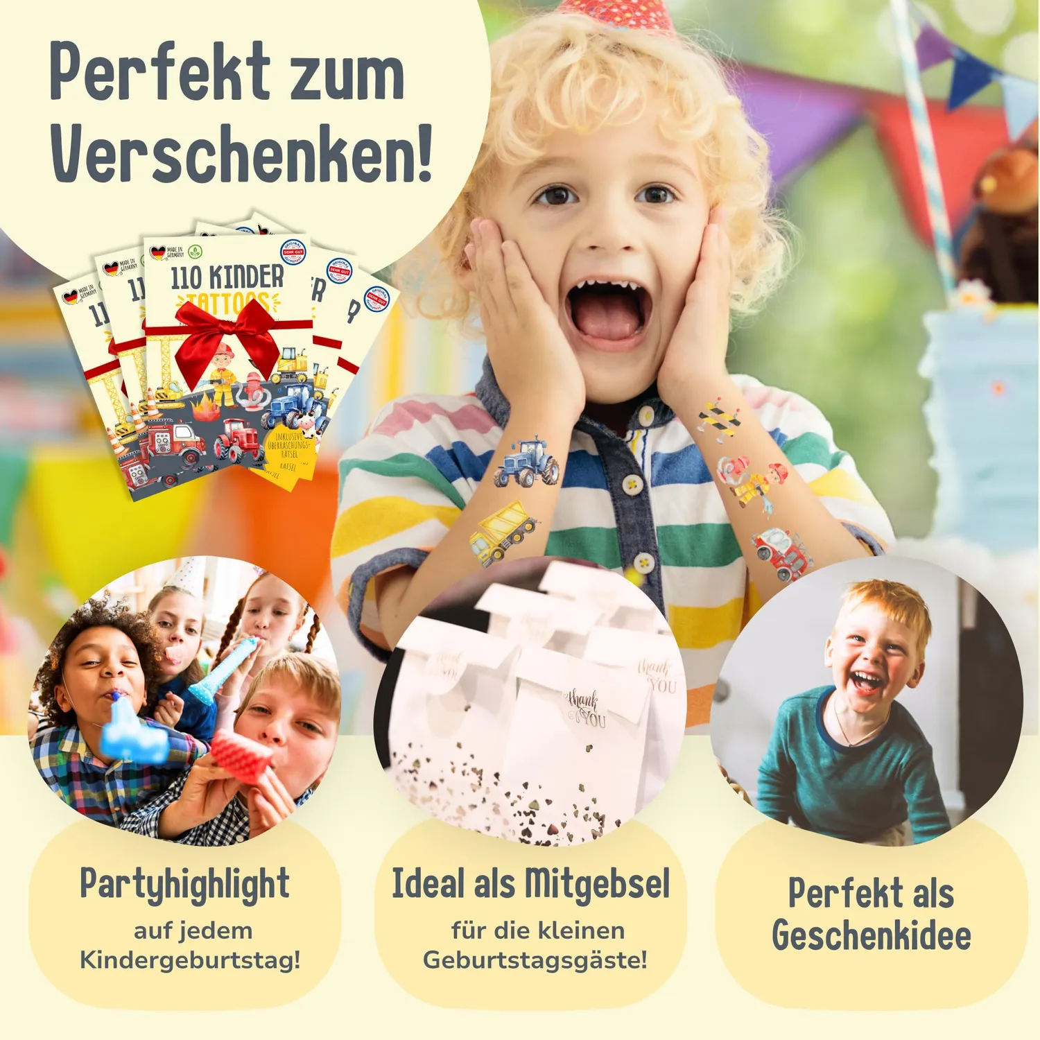 MeinBaby123 Kinder Tattoos Fahrzeuge Bagger 5er Set 550 Stück