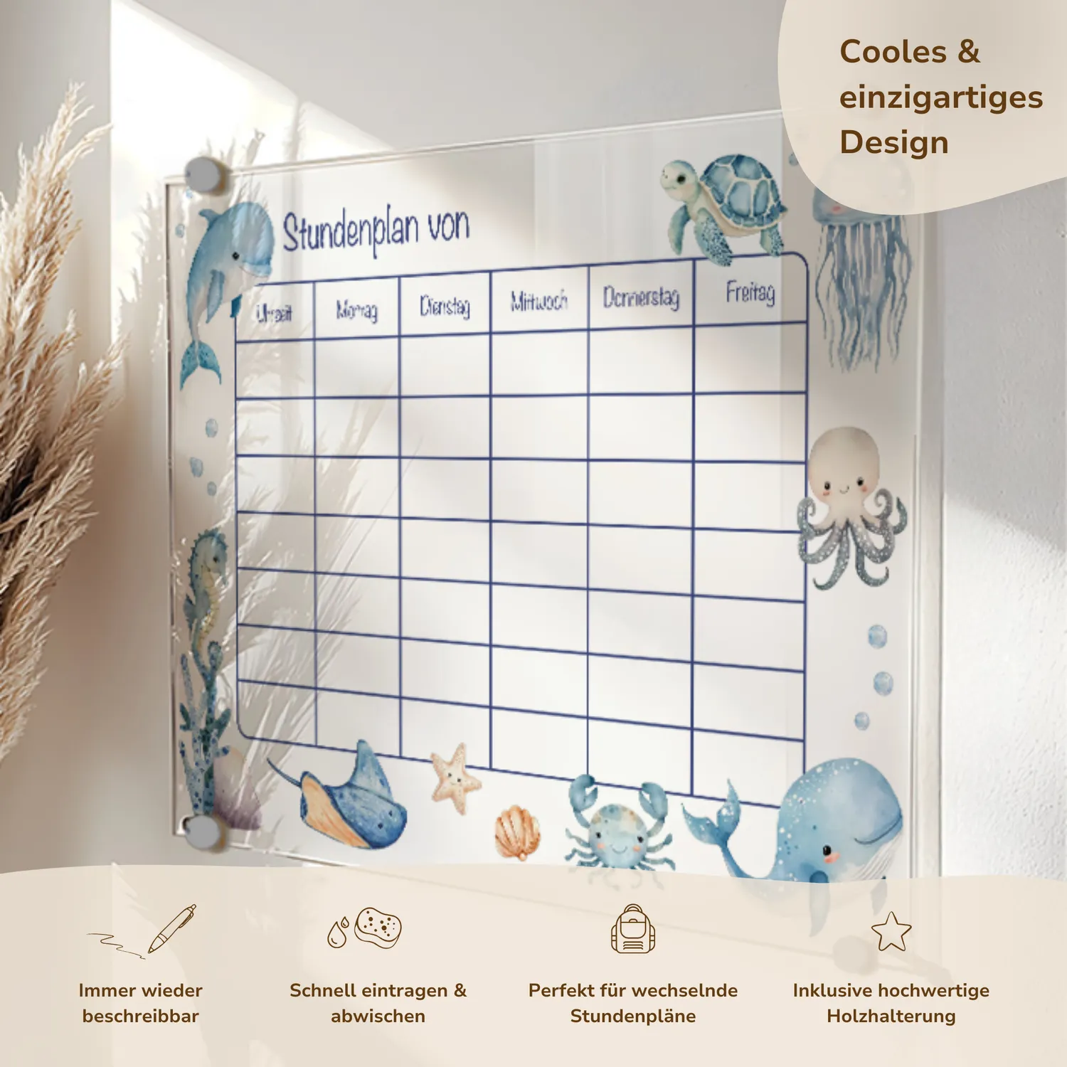 MeinBaby123 Unterwasserwelt Stundenplan Acryl A4 Holzhalterung
