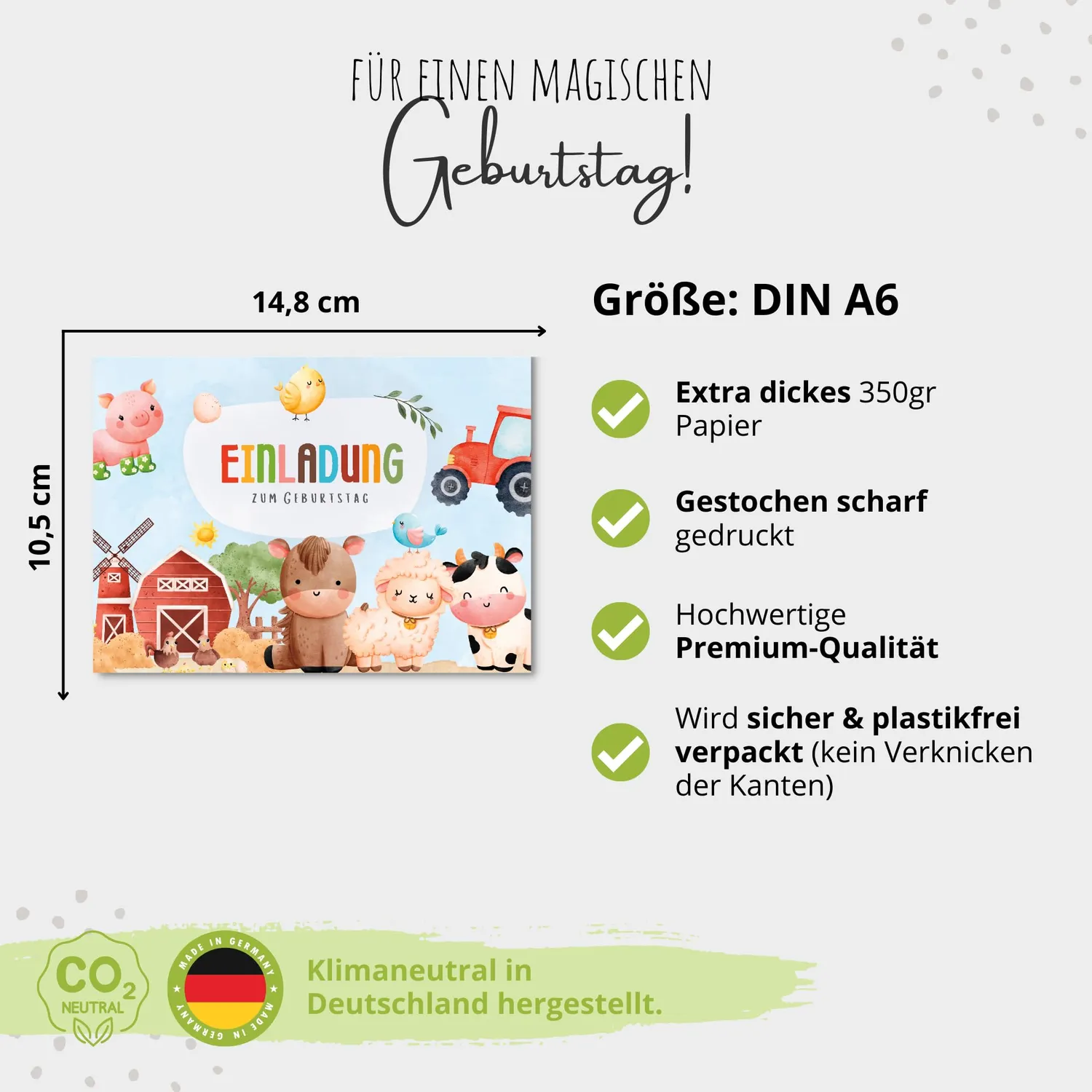 MeinBaby123 Einladungskarten Bauernhof 10er-Set A6 Umschlag