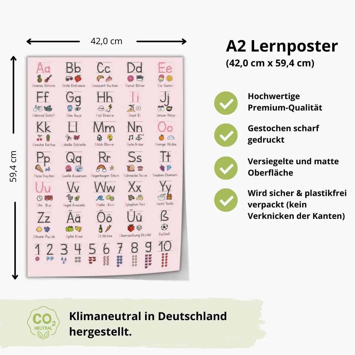 MeinBaby123 Grundschrift Lernposter A2 schwarz/rosa ABC