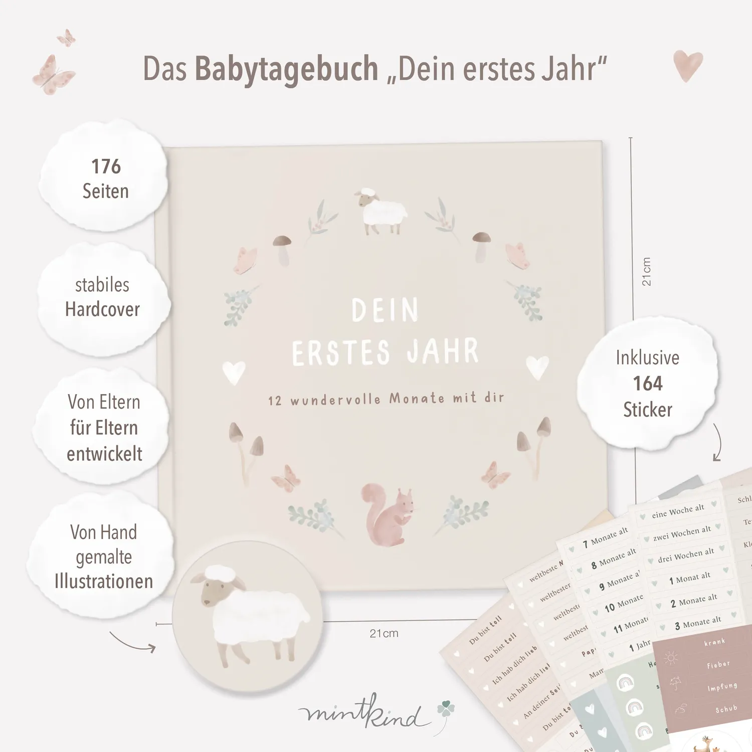 MINTKIND Hello Baby Bundle Set Babytagebuch beige