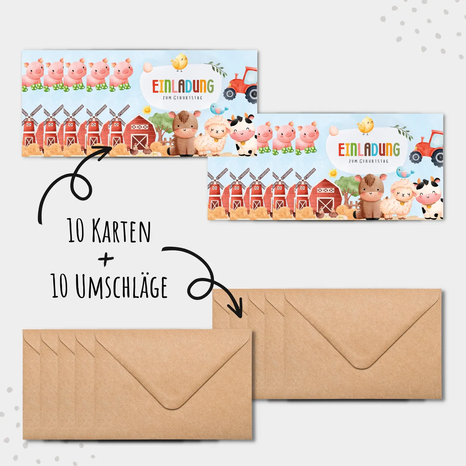 MeinBaby123 Einladungskarten Bauernhof 10er-Set A6 Umschlag
