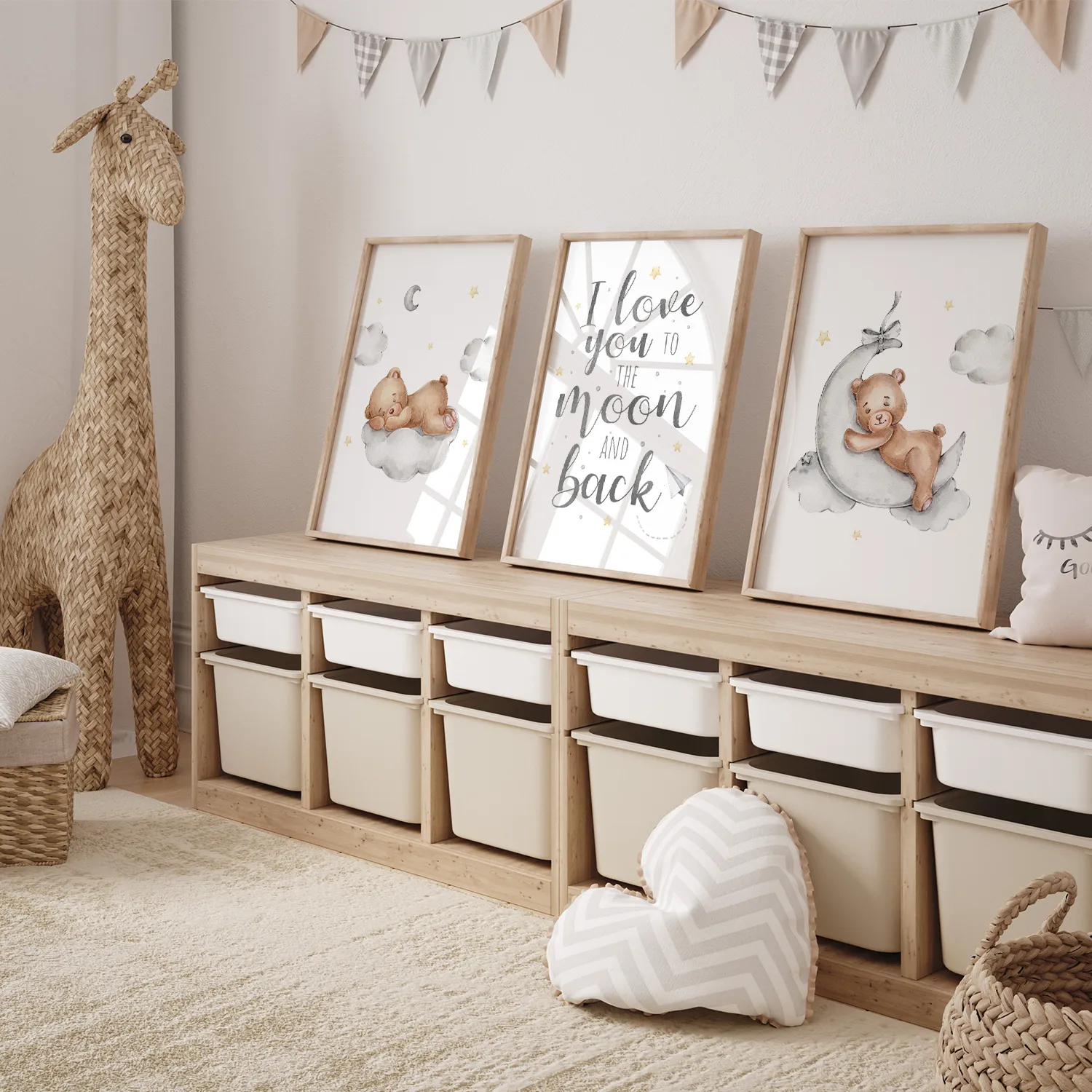 MeinBaby123 Bär & Mond Poster 3er Set A4 Boho