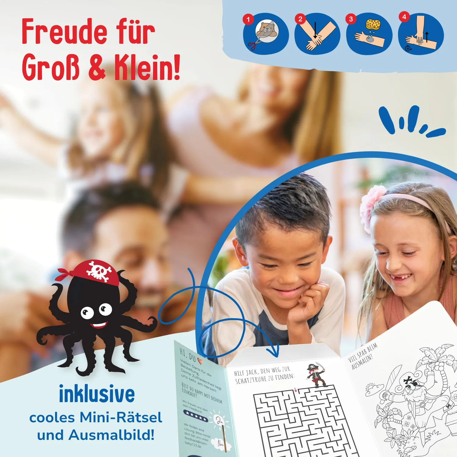 MeinBaby123 Kinder Tattoos Piraten 5er Set 550 Stück vegan