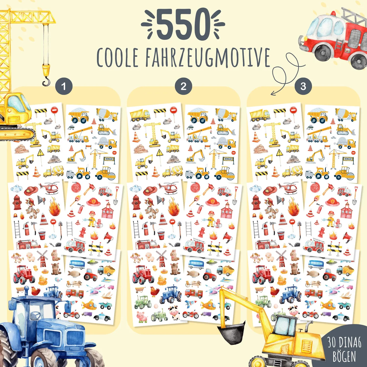 MeinBaby123 Kinder Tattoos Fahrzeuge Bagger 5er Set 550 Stück