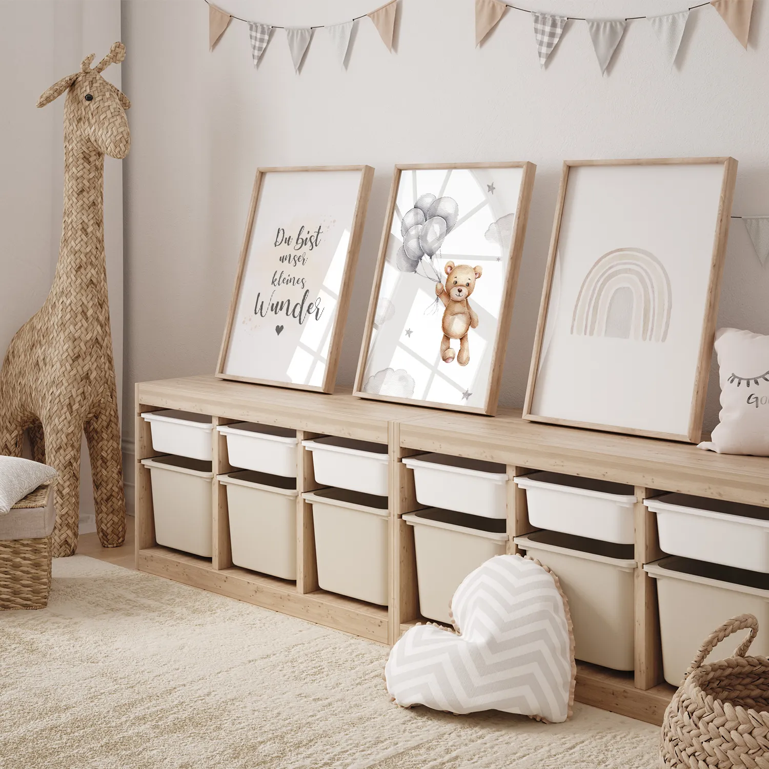 MeinBaby123 Bär & Regenbogen Poster 3er Set A4 Boho