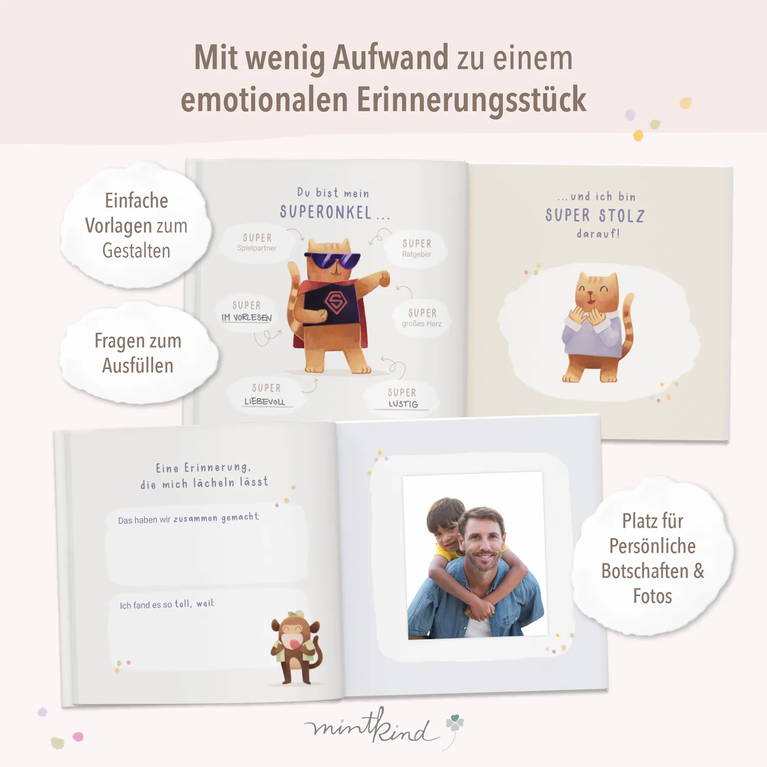 MINTKIND Patenonkel Geschenkset Buch Tasse Konfetti