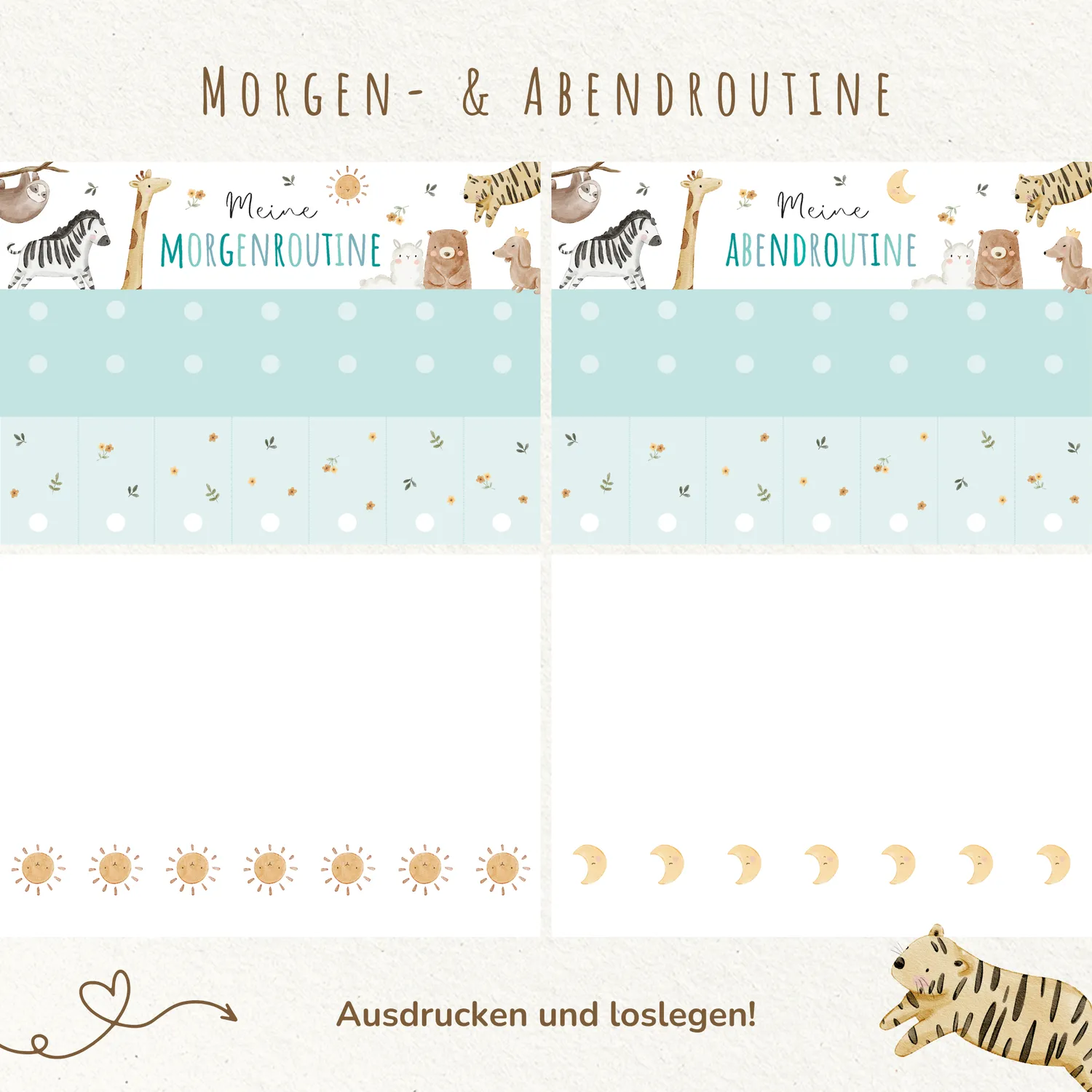 MeinBaby123 Morgen- Abendroutine Routineplan Ausdrucken Boho Türkis PDF