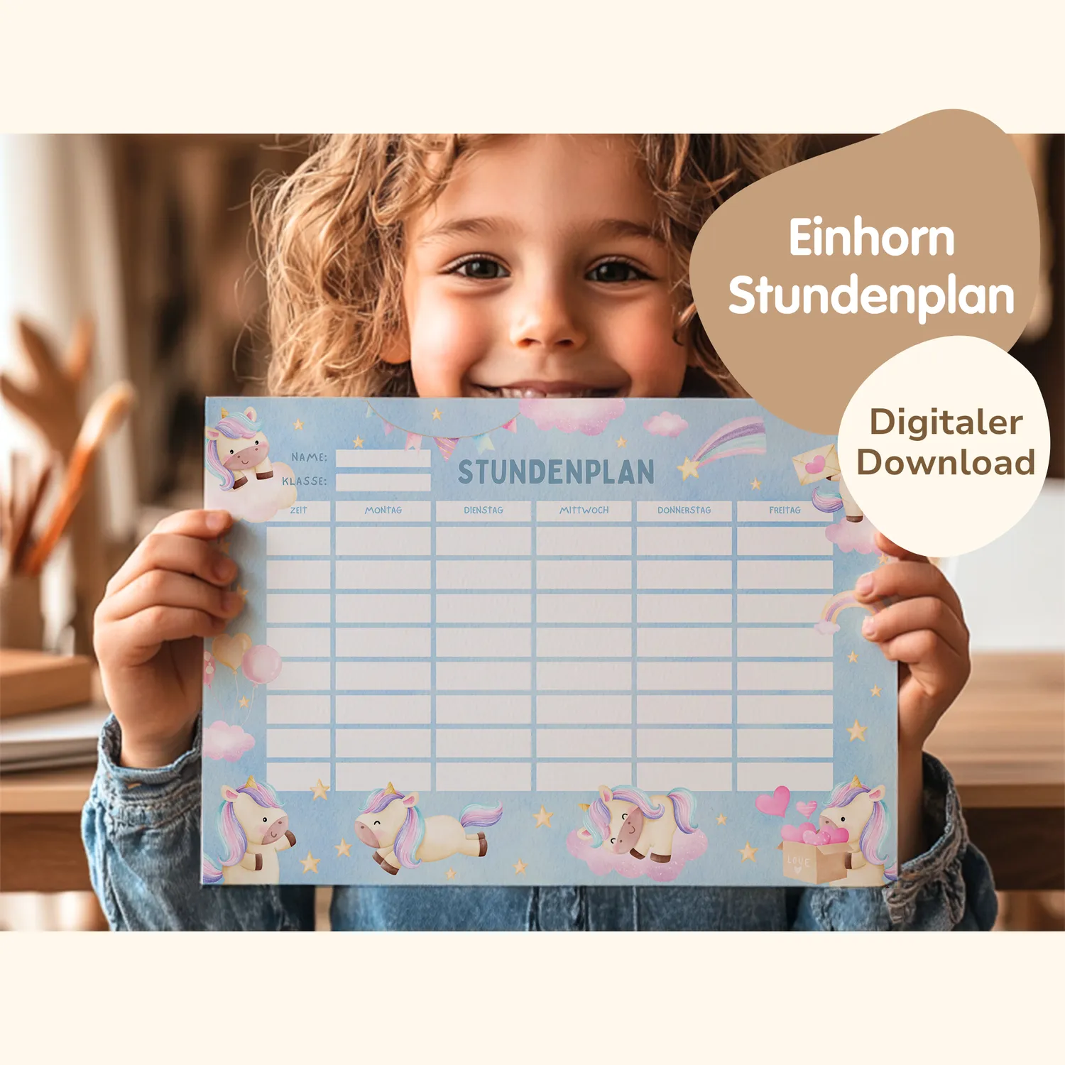 MeinBaby123 Stundenplan Einhorn II PDF A4 Ausdruck