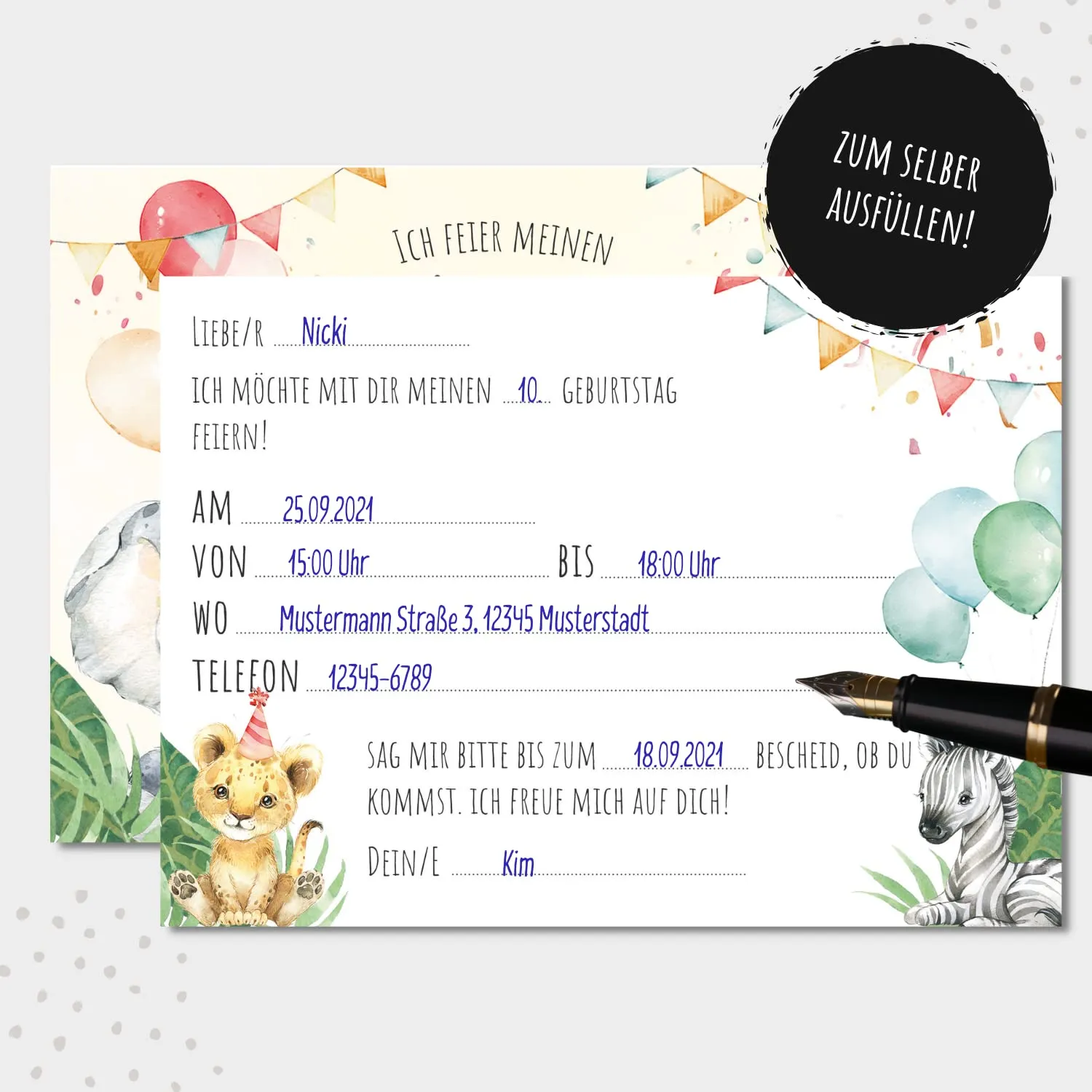 MeinBaby123 Safari Tiere Einladungskarten Kindergeburtstag 10er