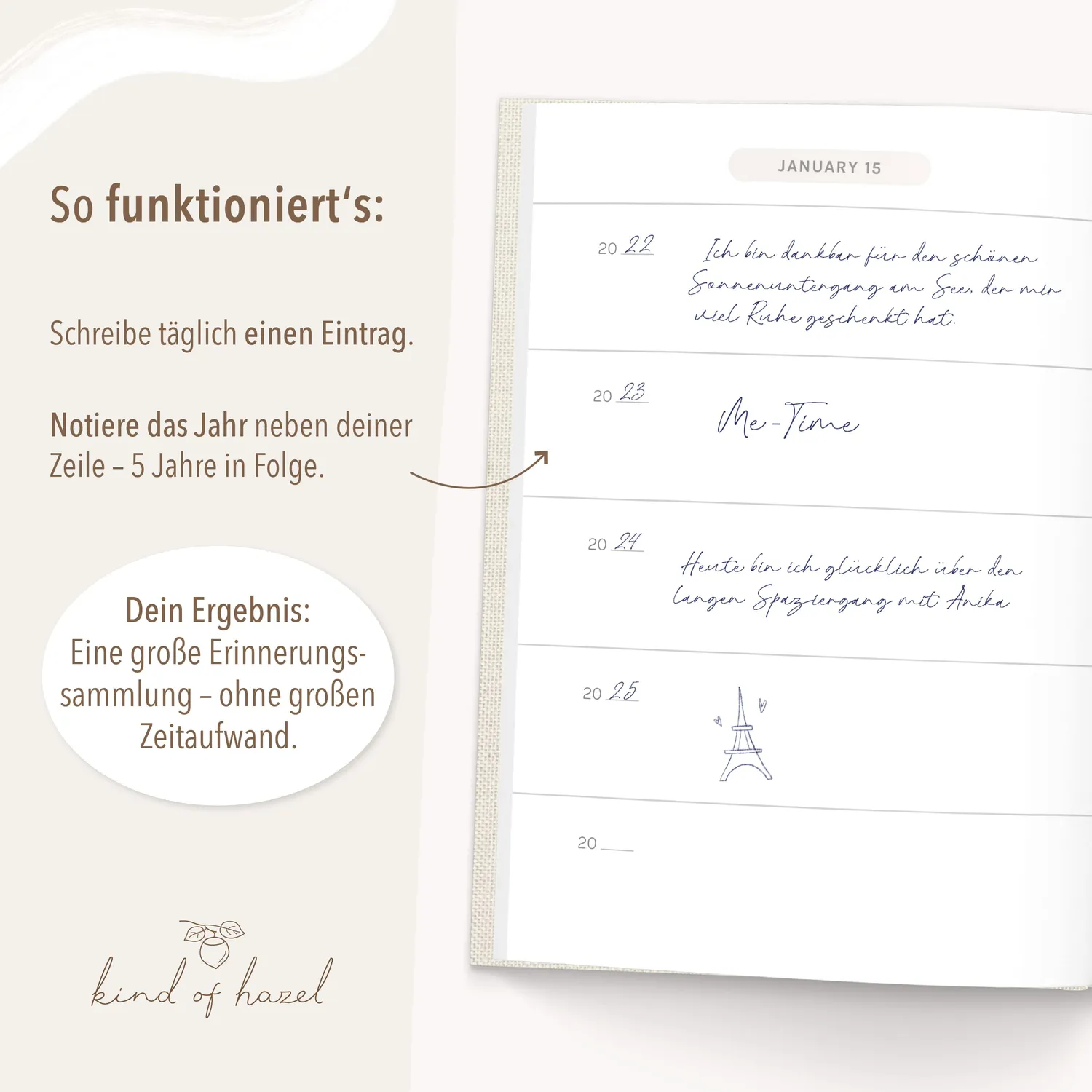MINTKIND kind of hazel Daily Lines 5-Jahres-Tagebuch Beige