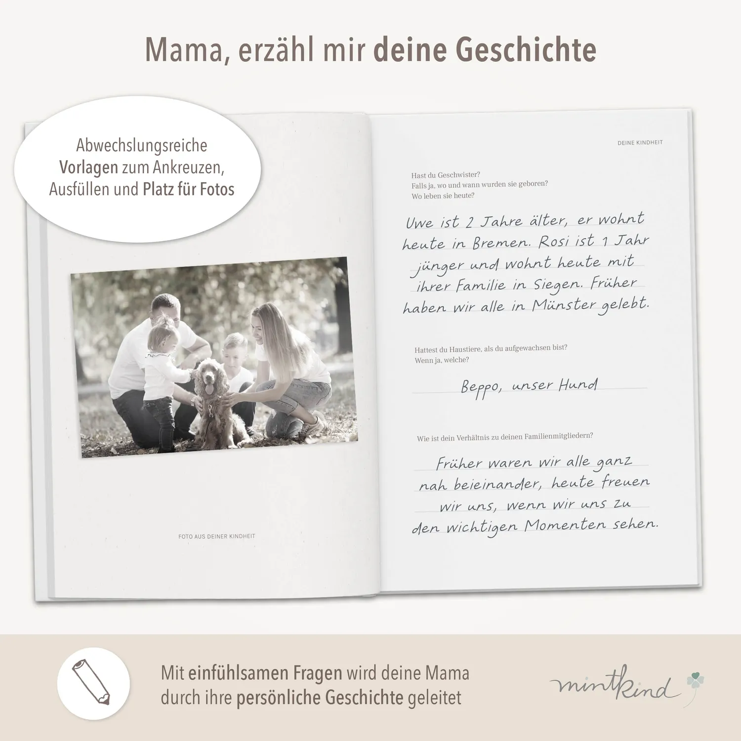 MINTKIND Dein Leben Erinnerungsbuch Mama gebunden 112 Seiten