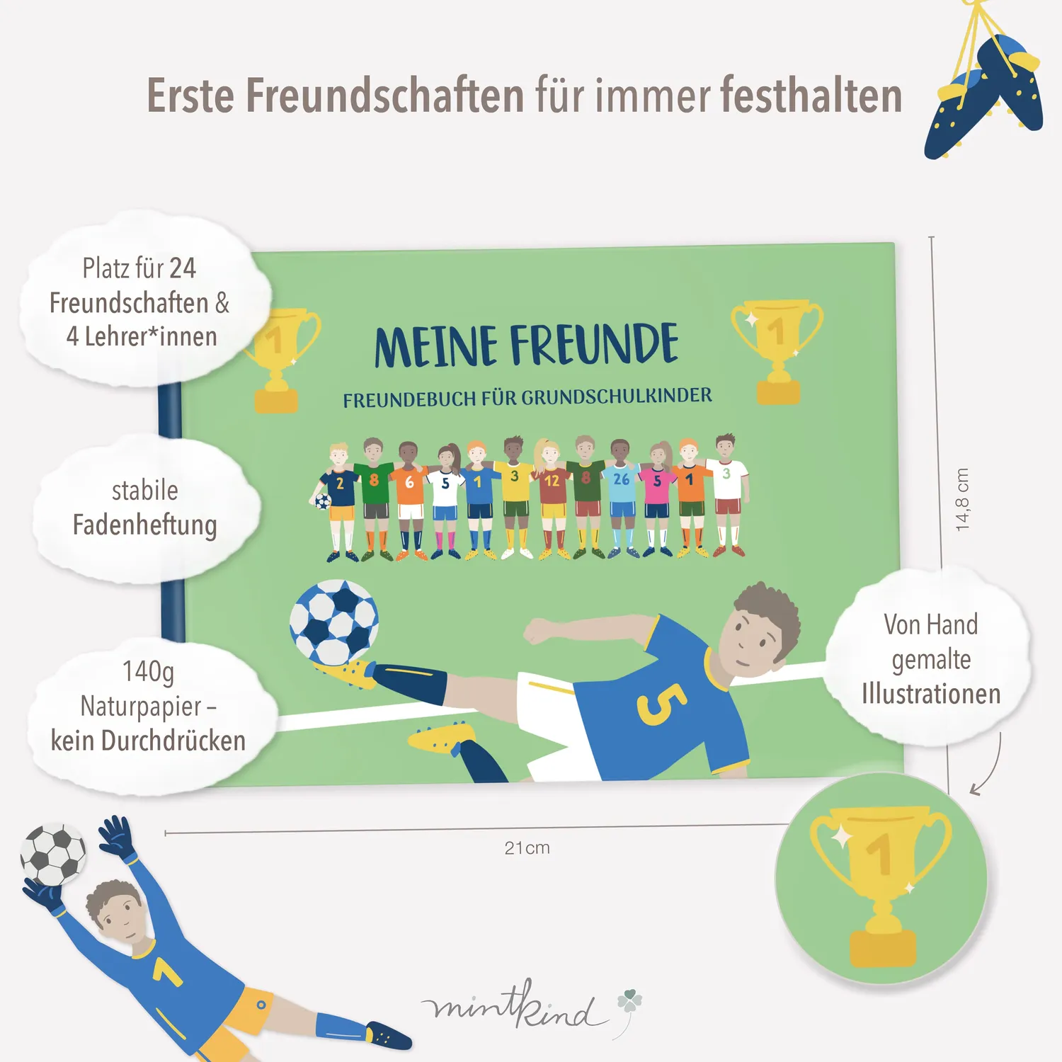 MINTKIND Freundebuch Schule Fußball Freundebuch 96 Seiten
