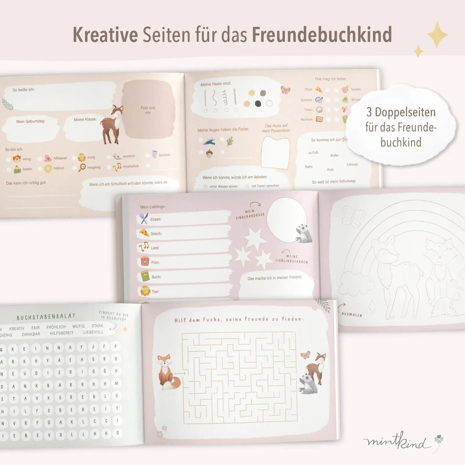 MINTKIND Freundebuch Grundschule Boho Waldtiere 30 Freunde