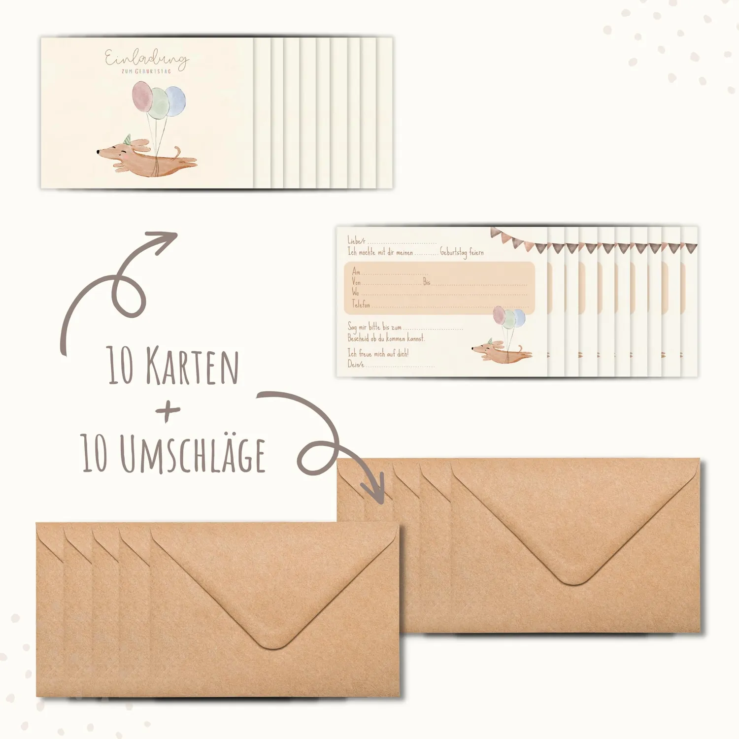 MeinBaby123 Kindergeburtstag Einladungskarten Doodle Boho 10er Umschlag