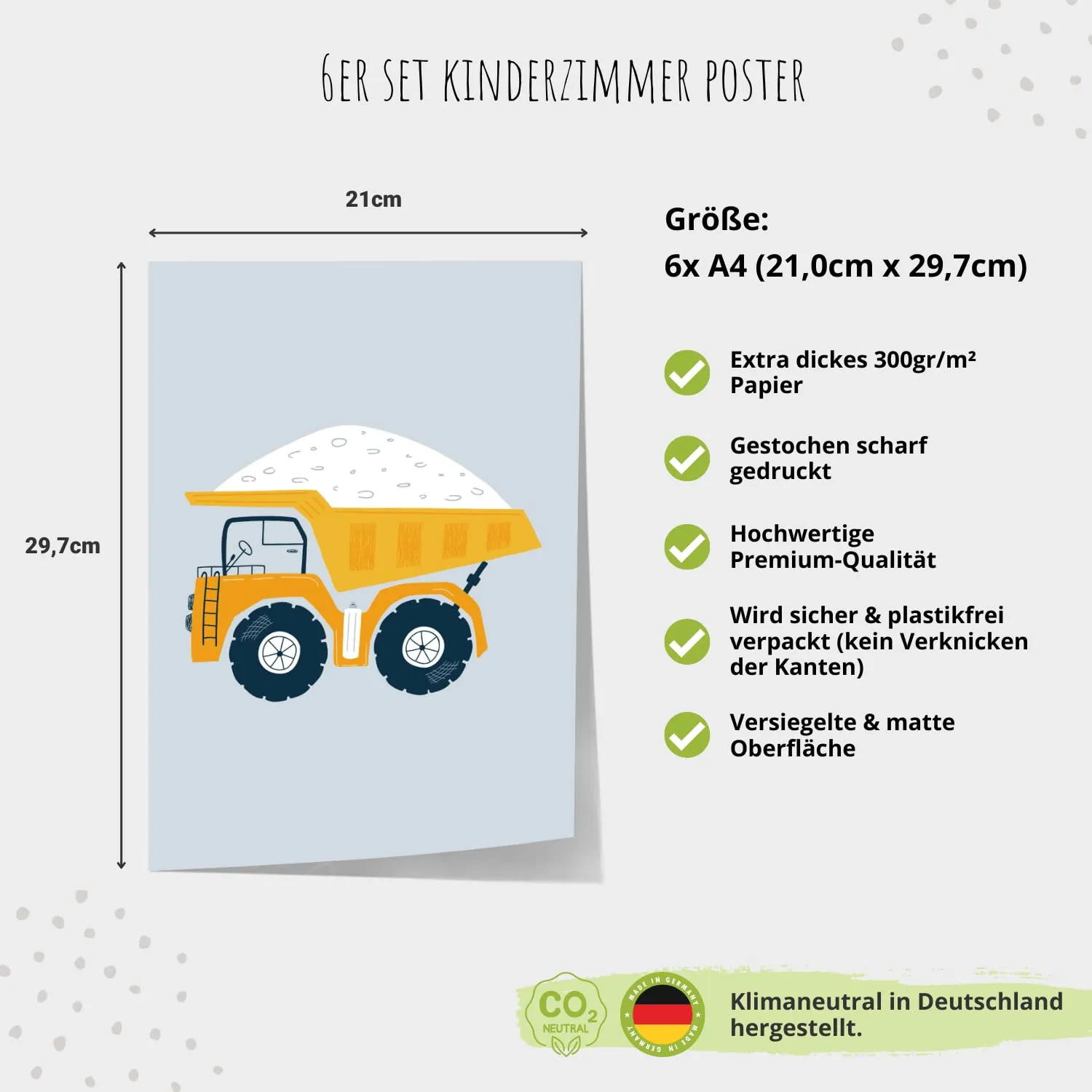 MeinBaby123 Kinderzimmerposter Bagger A4 6er Set