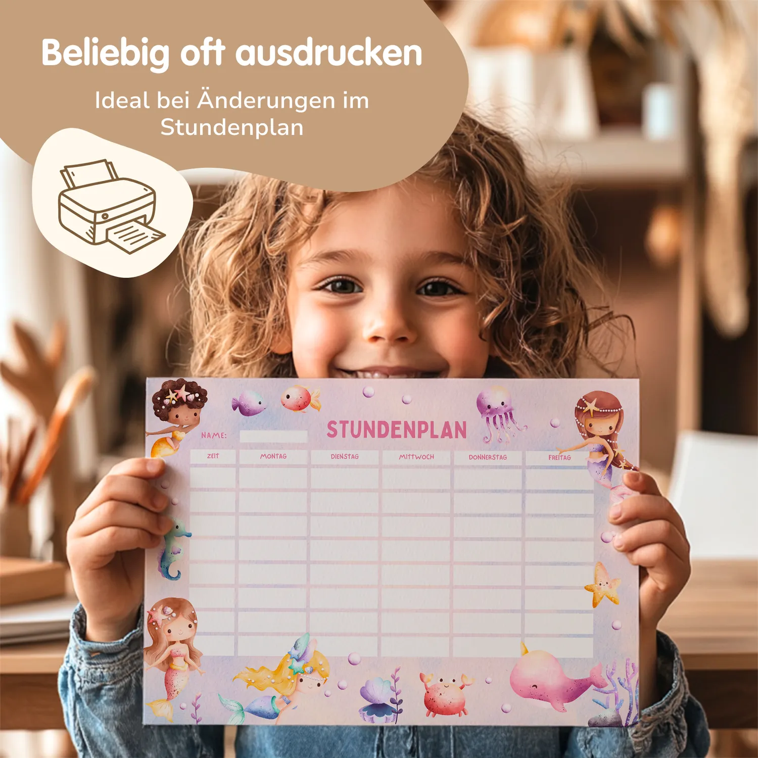 MeinBaby123 Stundenplan Meerjungfrau zum Ausdrucken PDF A4