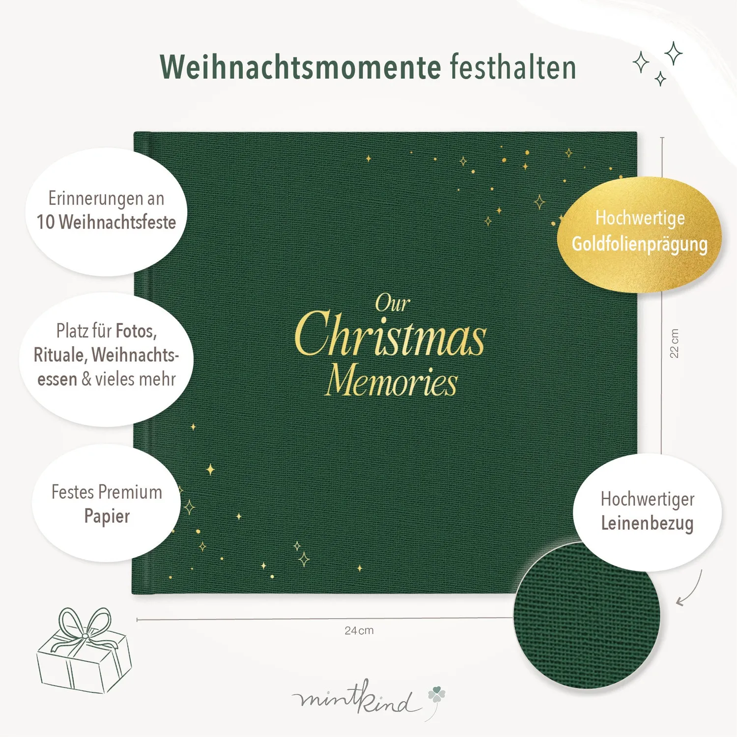 MINTKIND Our Christmas Memories Erinnerungsbuch Leinen Rot 10 Jahre
