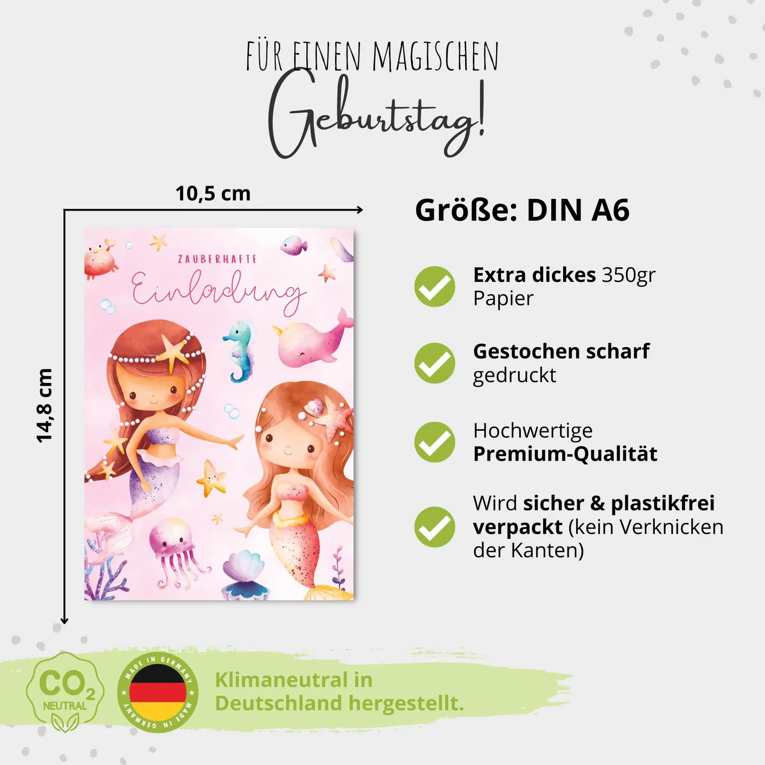 MeinBaby123 Kindergeburtstag Einladungskarten Meerjungfrau 10er Set