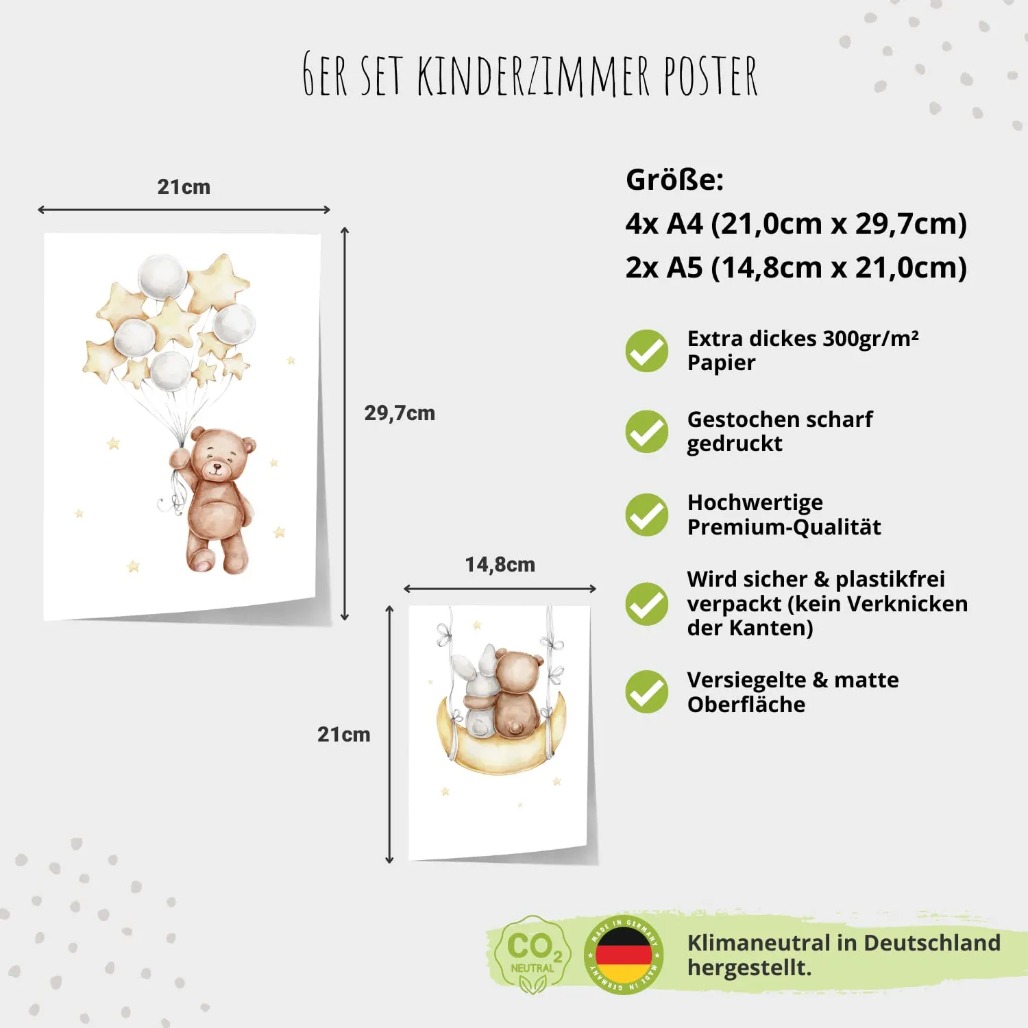 MeinBaby123 Sterne & Bär Poster 6er Set A4/A5 Boho