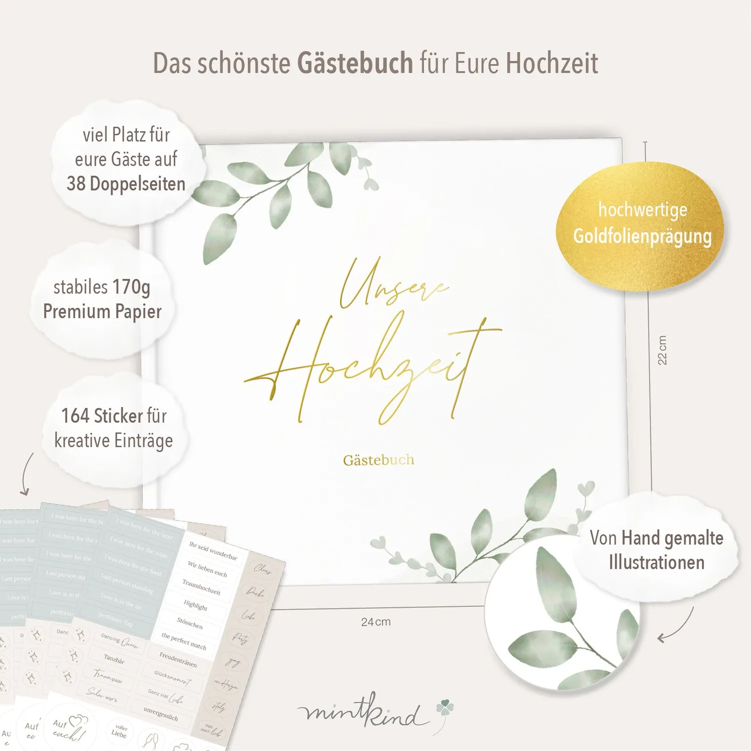 MINTKIND Gästebuch Hochzeit Leinen Offwhite mit Fragen