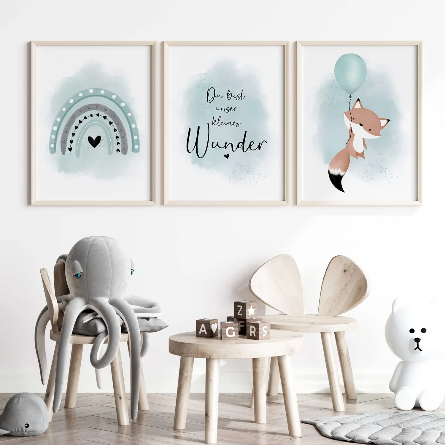 MeinBaby123 Fuchs & Luftballon Poster 3er Set A2 mint
