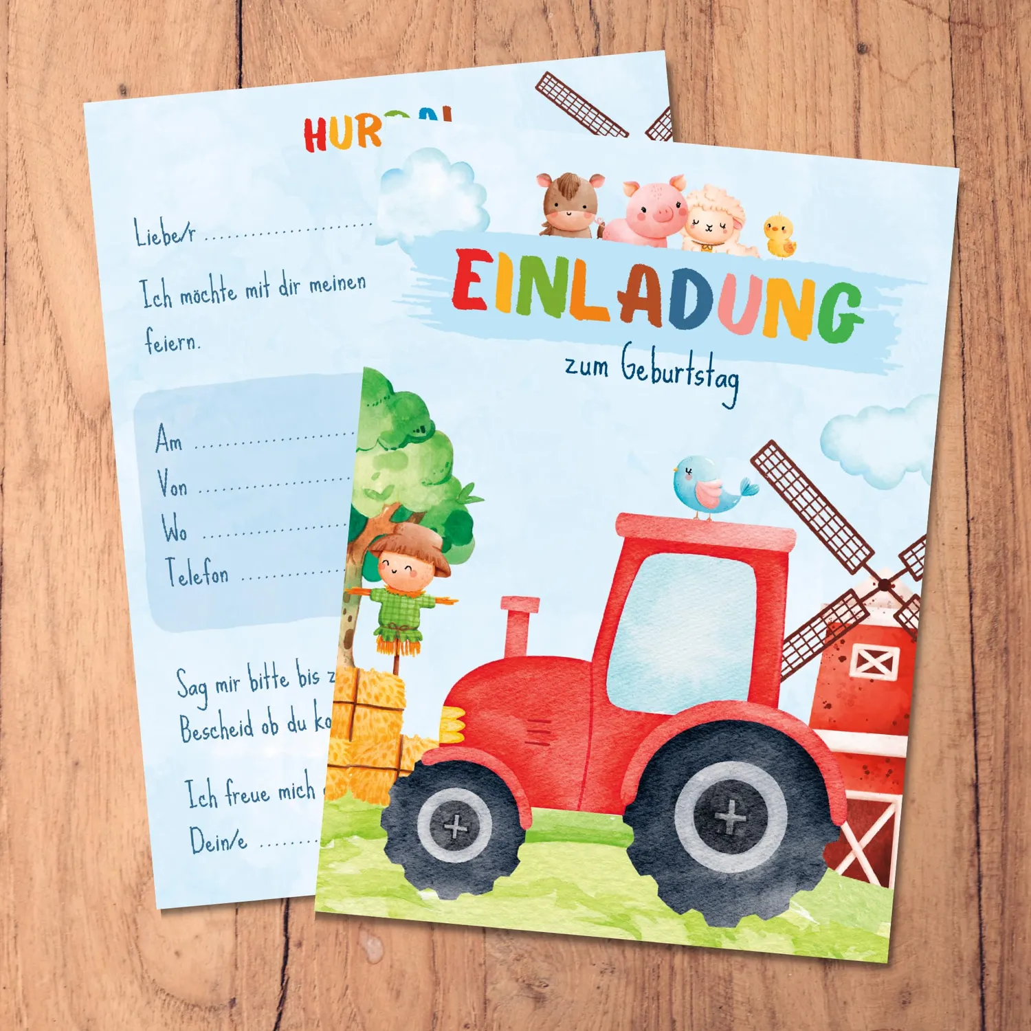 MeinBaby123 Kindergeburtstag Einladungskarten Bauernhof 10er mit Umschlägen