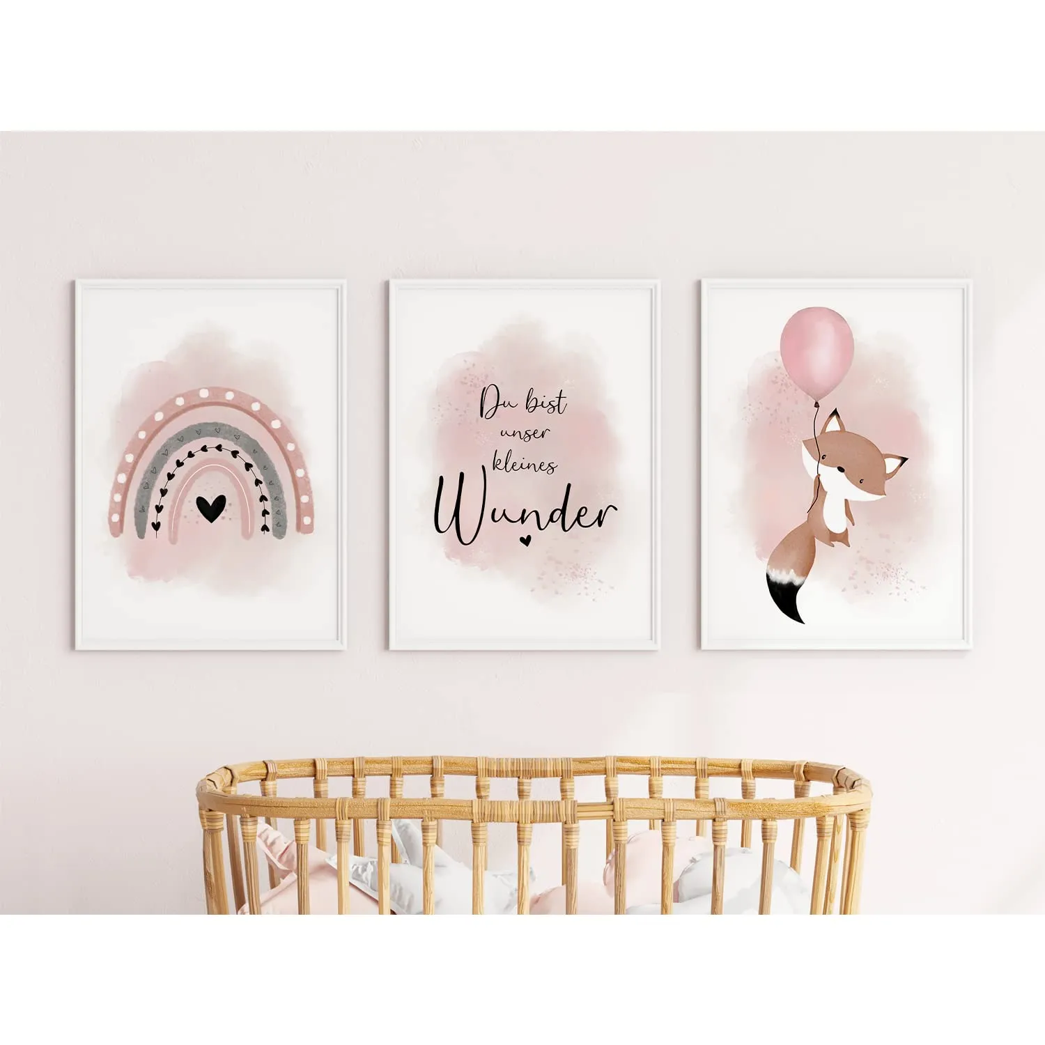 MeinBaby123 Kinderzimmerposter Fuchs Rosa A2 3er-Set matt
