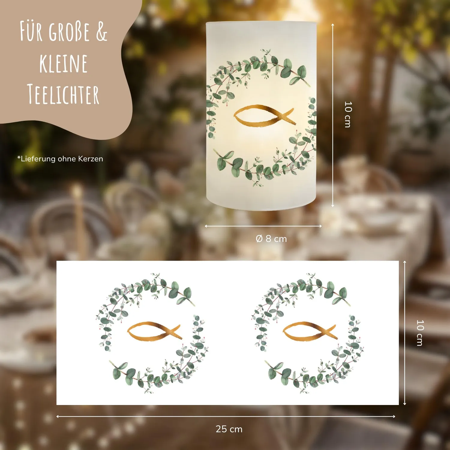 MeinBaby123 Windlicht Tischdeko Taufe 10 Stk Eukalyptus