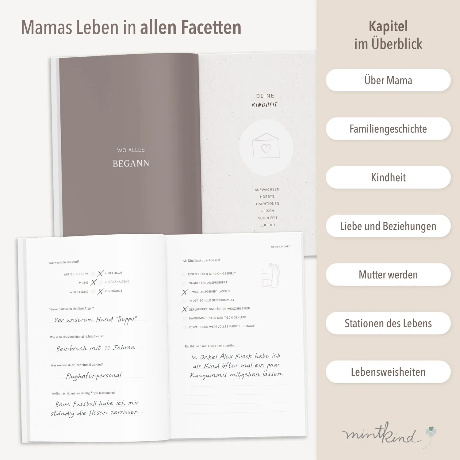 MINTKIND Dein Leben Erinnerungsbuch Mama gebunden 112 Seiten