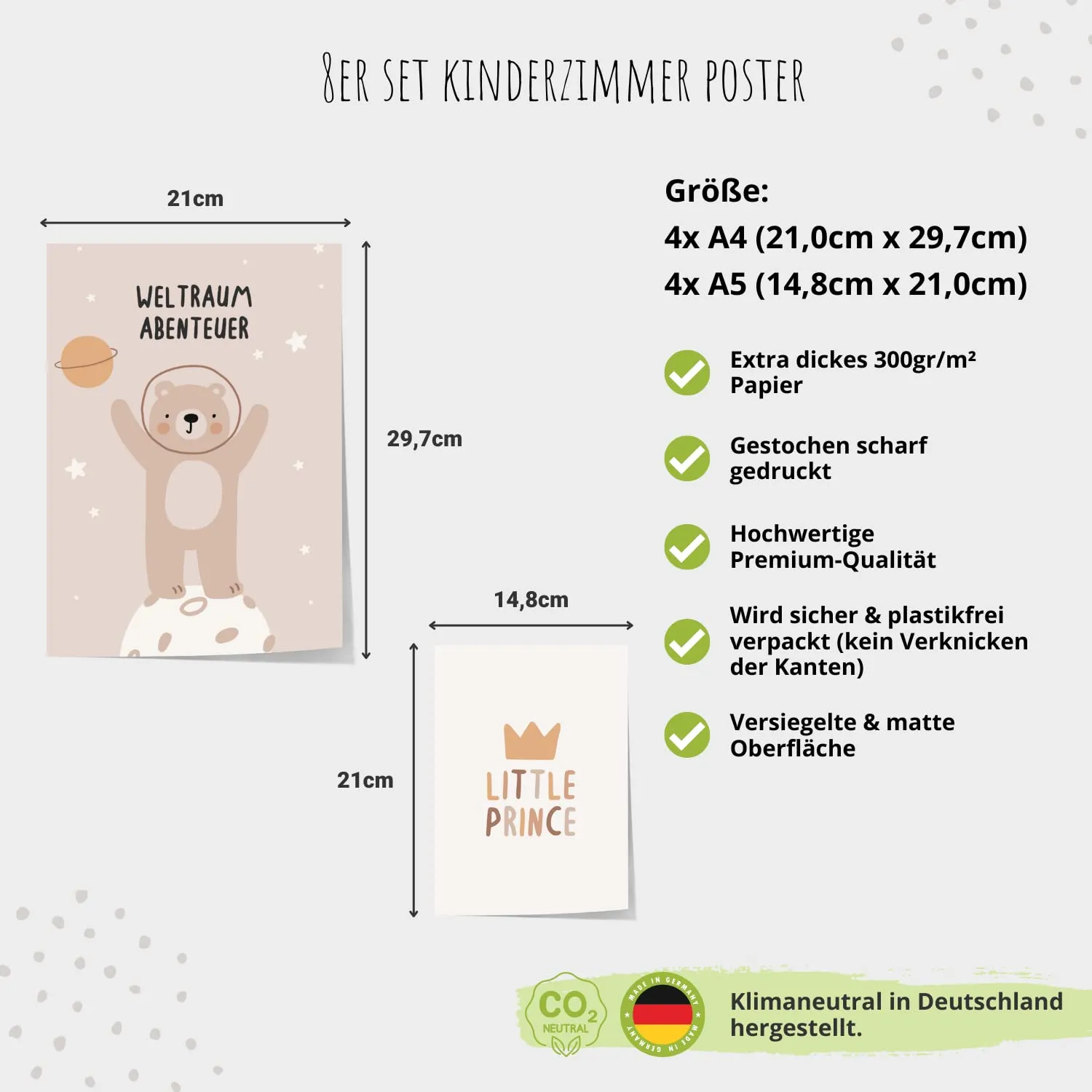 MeinBaby123 Kinderzimmerposter 8er Set A4 A5 Bär Traktor