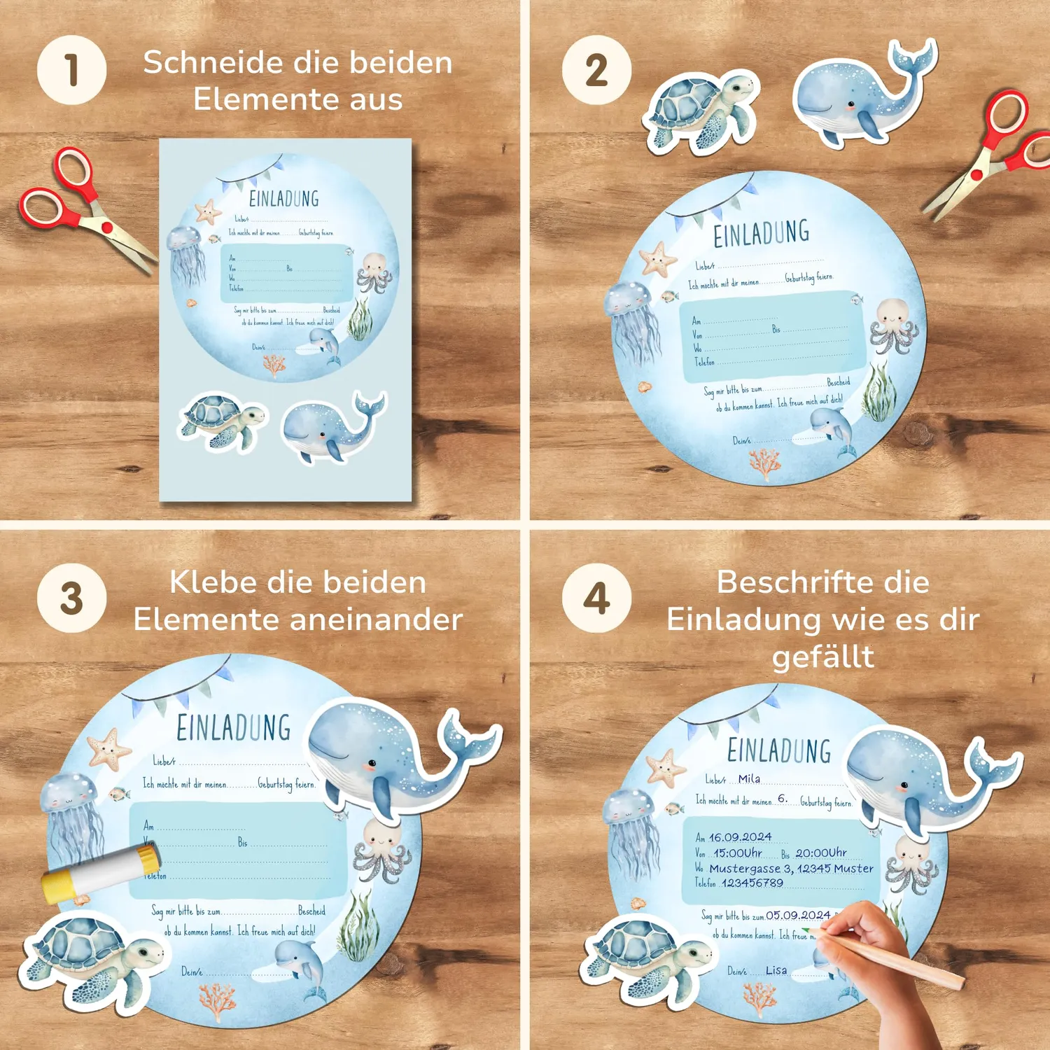 MeinBaby123 Unterwasserwelt Einladungen Bastelset